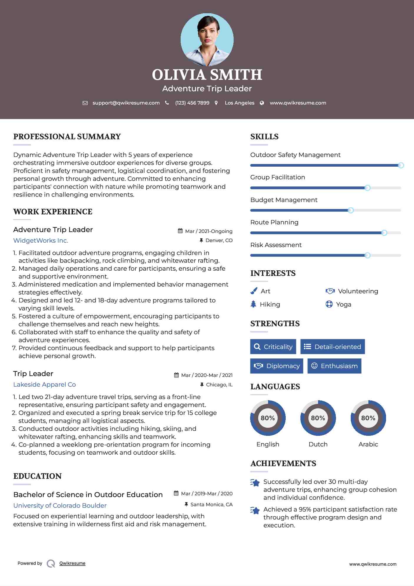 Adventure Trip Leader Resume Template