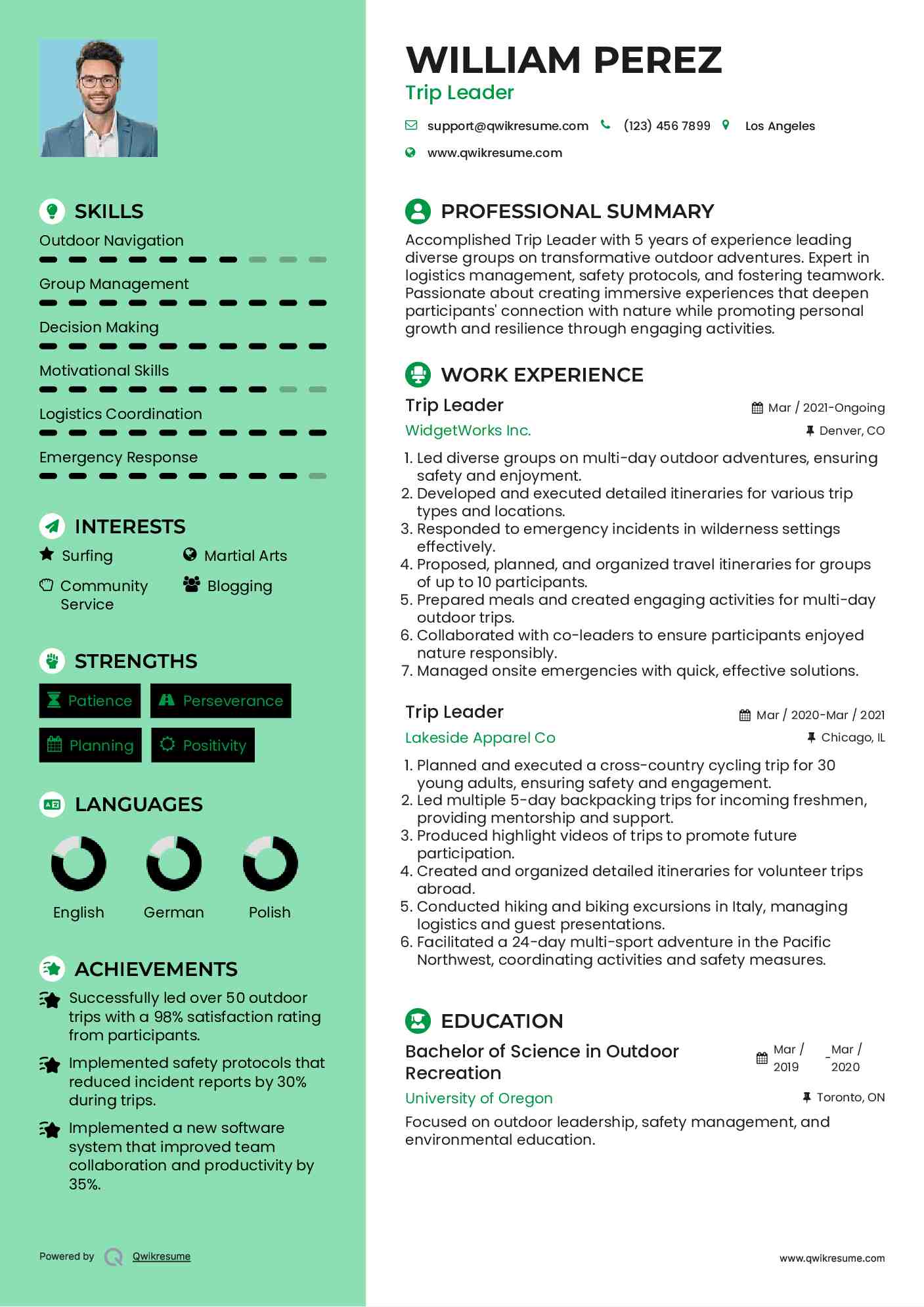 Trip Leader Resume Format