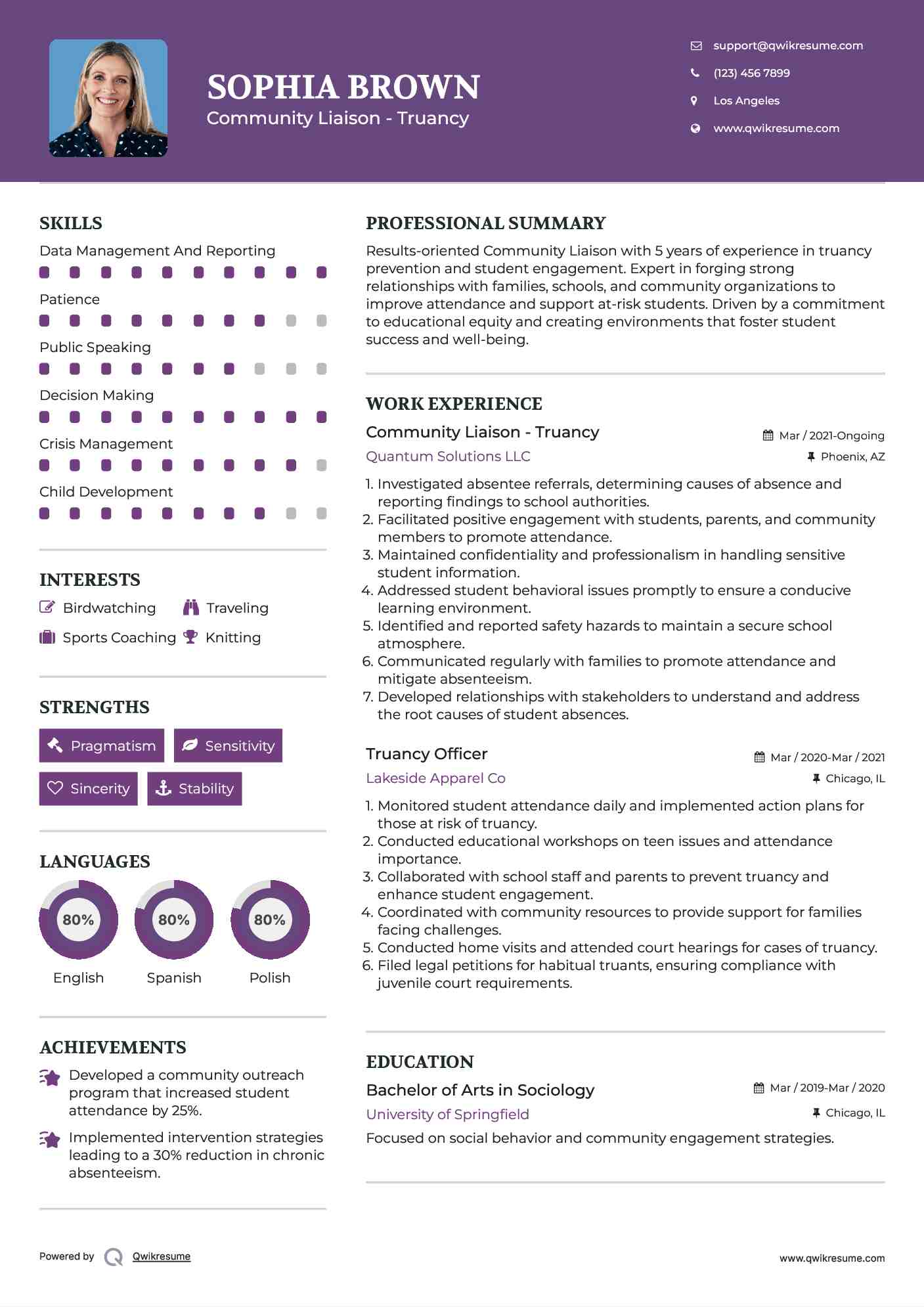 Community Liaison - Truancy Resume Format