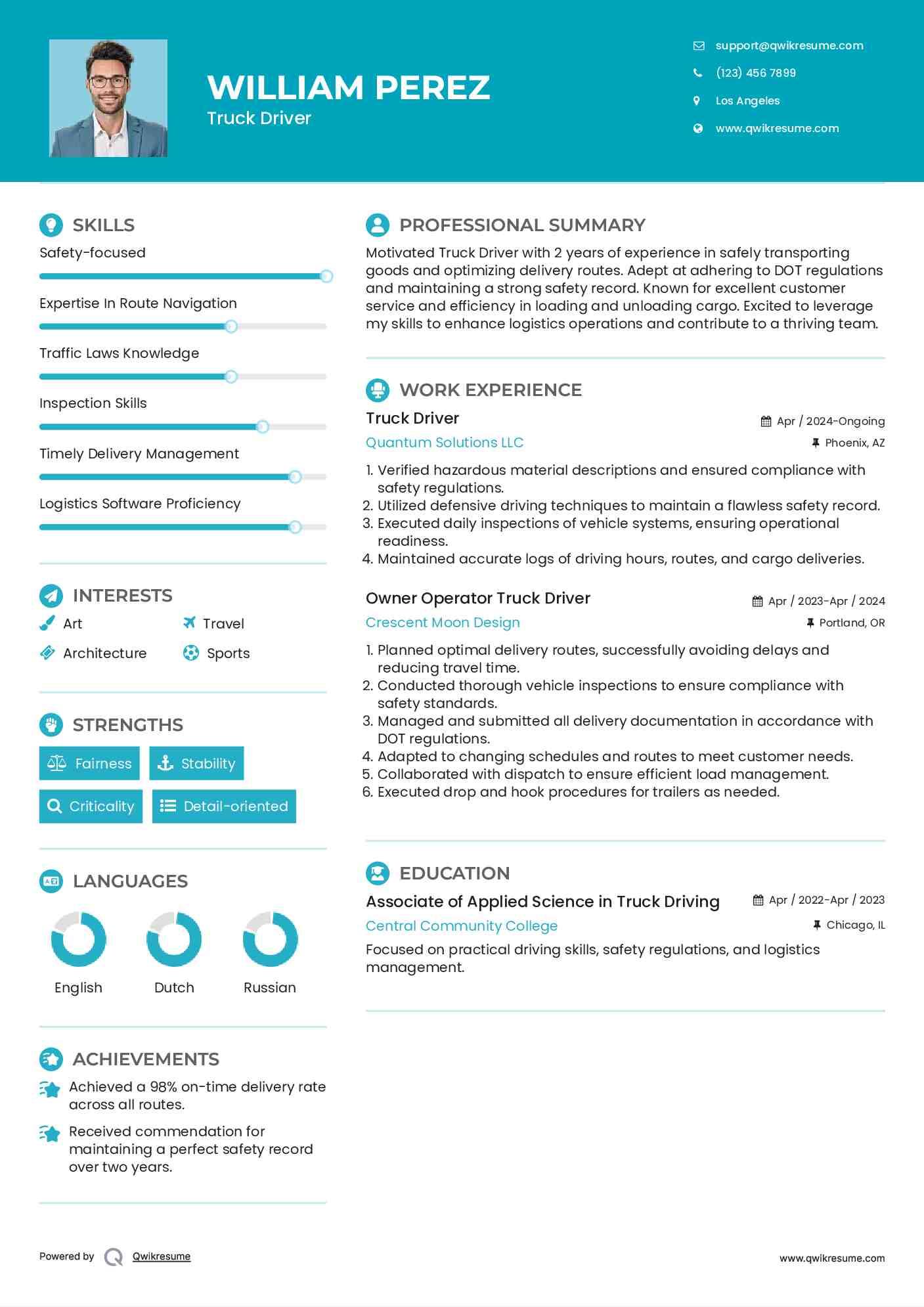 Truck Driver Resume Template