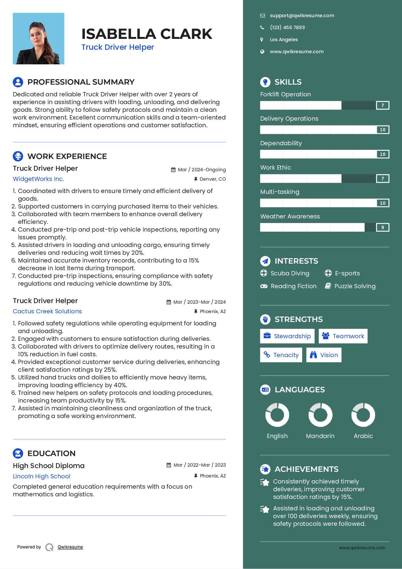 Truck Driver Helper Resume Model