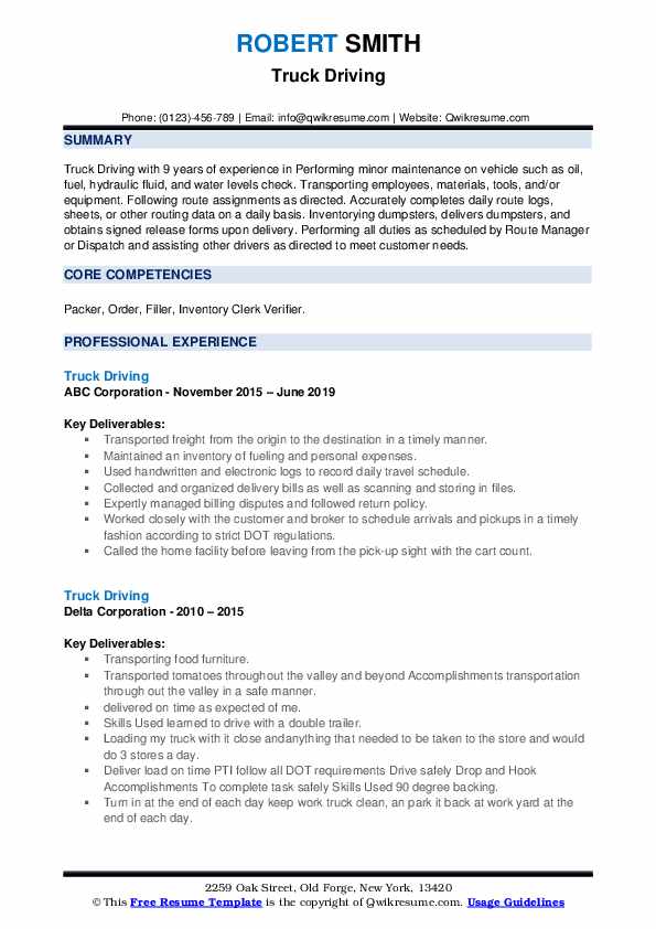 Truck Driving Resume Samples - Truck Driving 1666070390 Pdf 