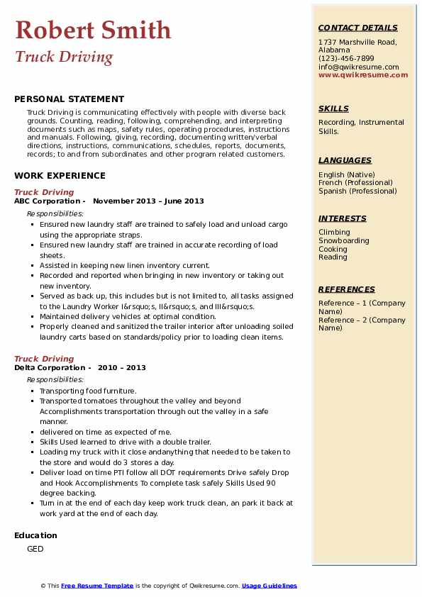 Truck Driving Resume Samples - Truck Driving 1666070882 Pdf 