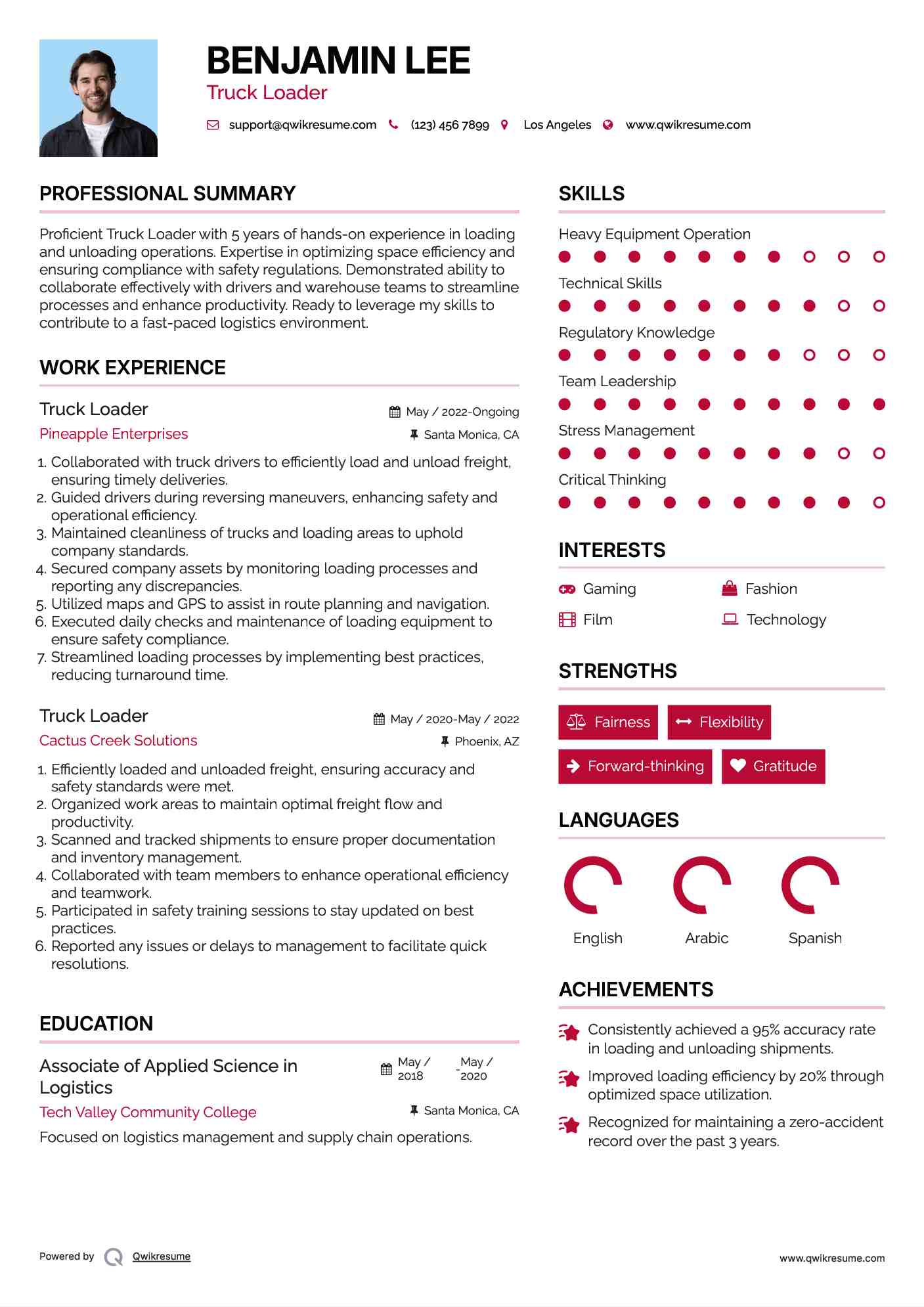 Truck Loader Resume Sample