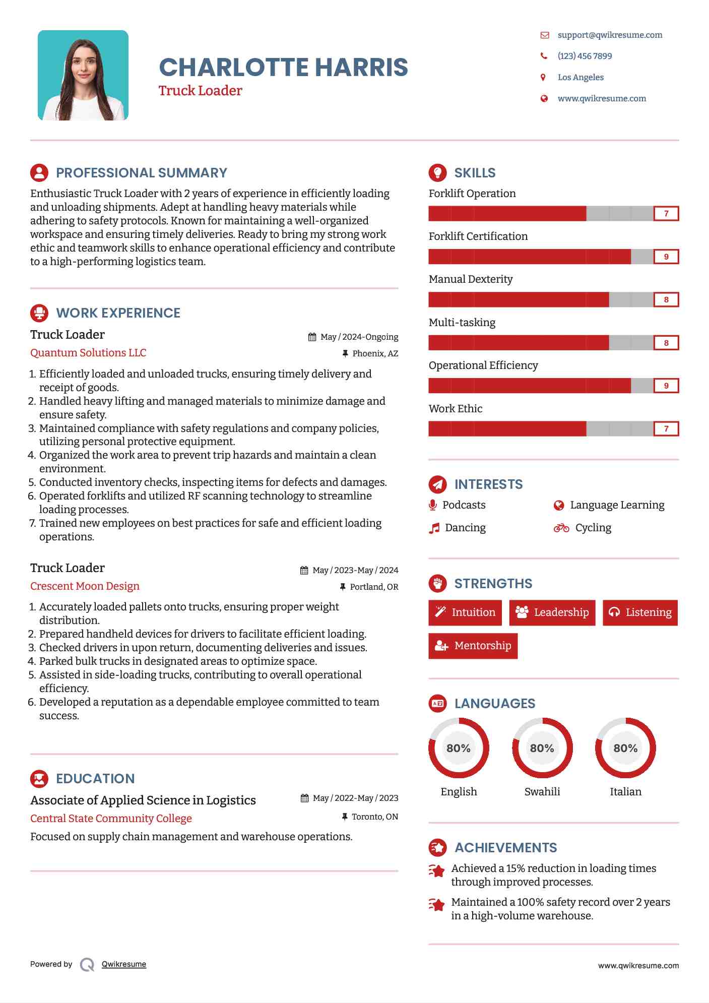Truck Loader Resume Samples QwikResume