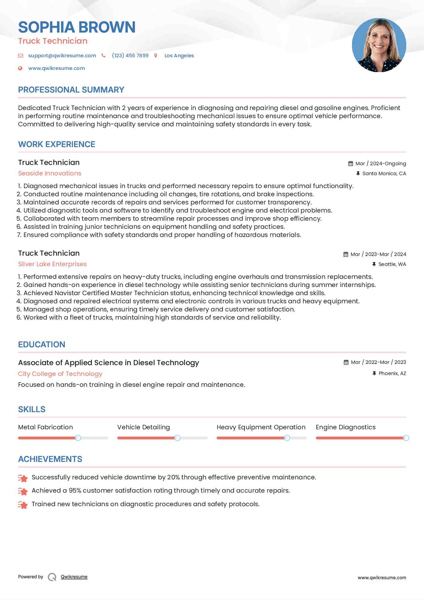 Truck Technician Resume Template