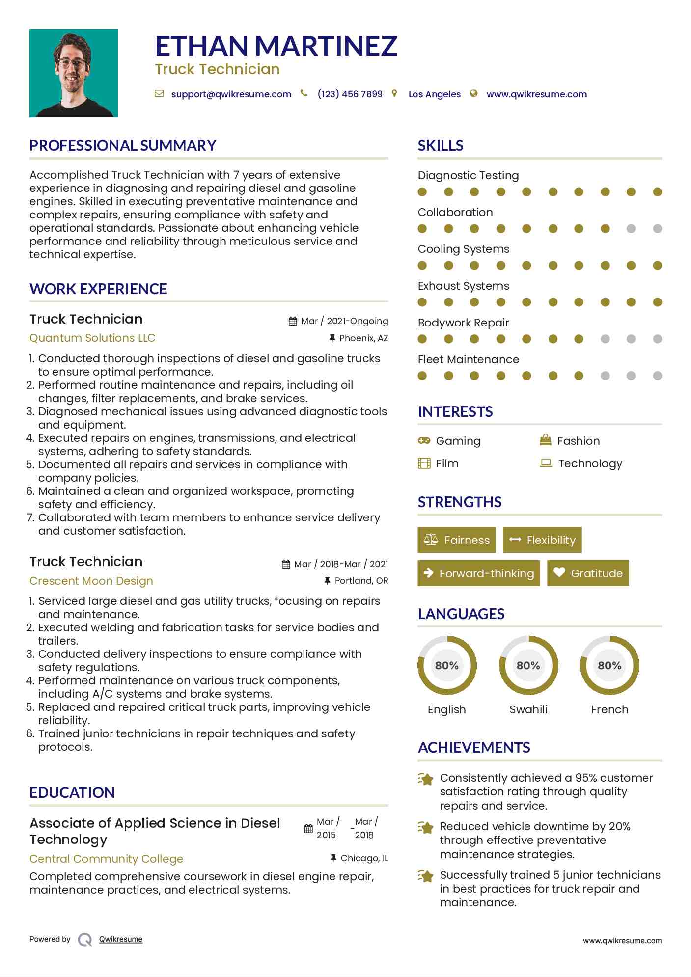 Truck Technician Resume Template