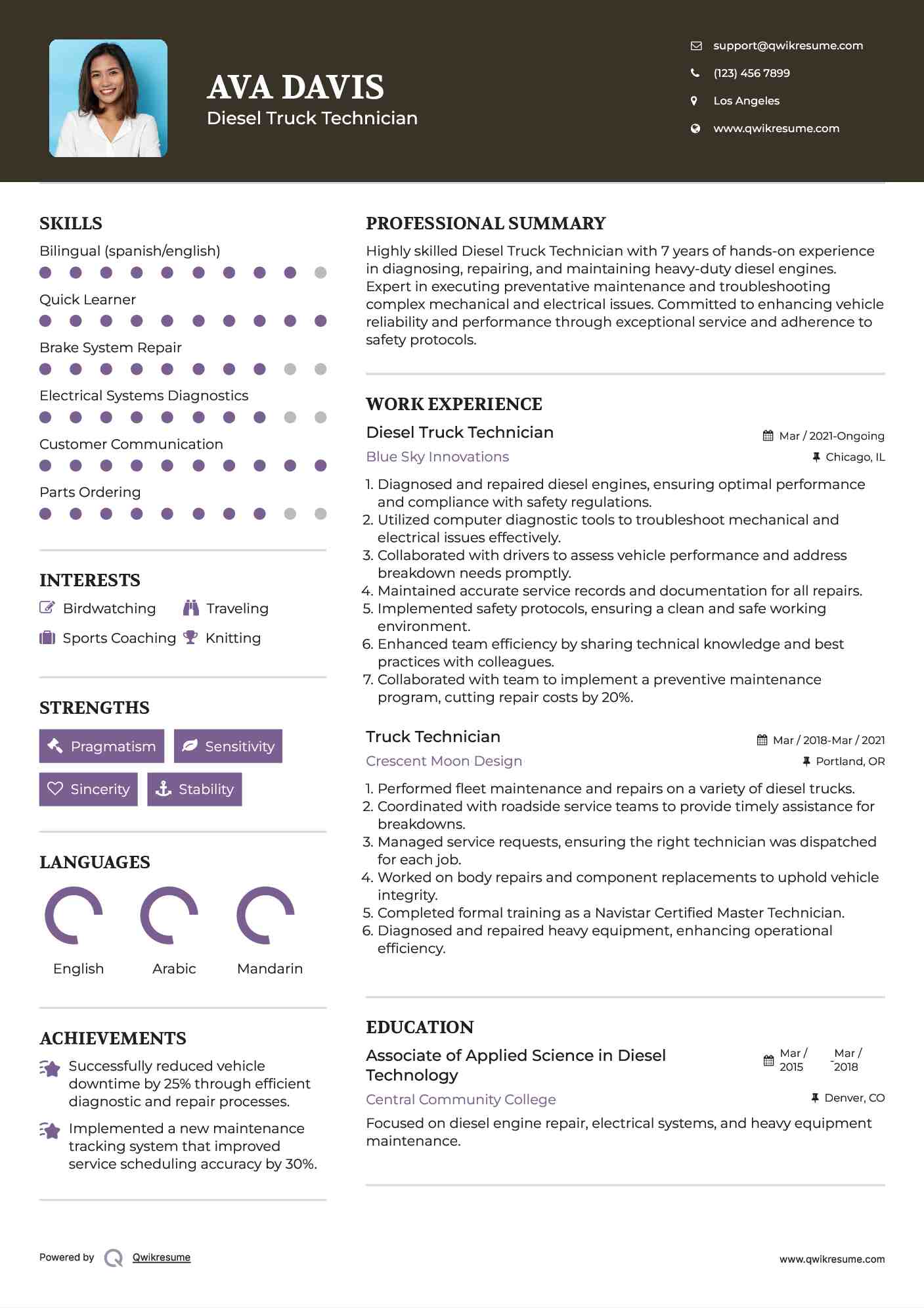 Diesel Truck Technician Resume Template