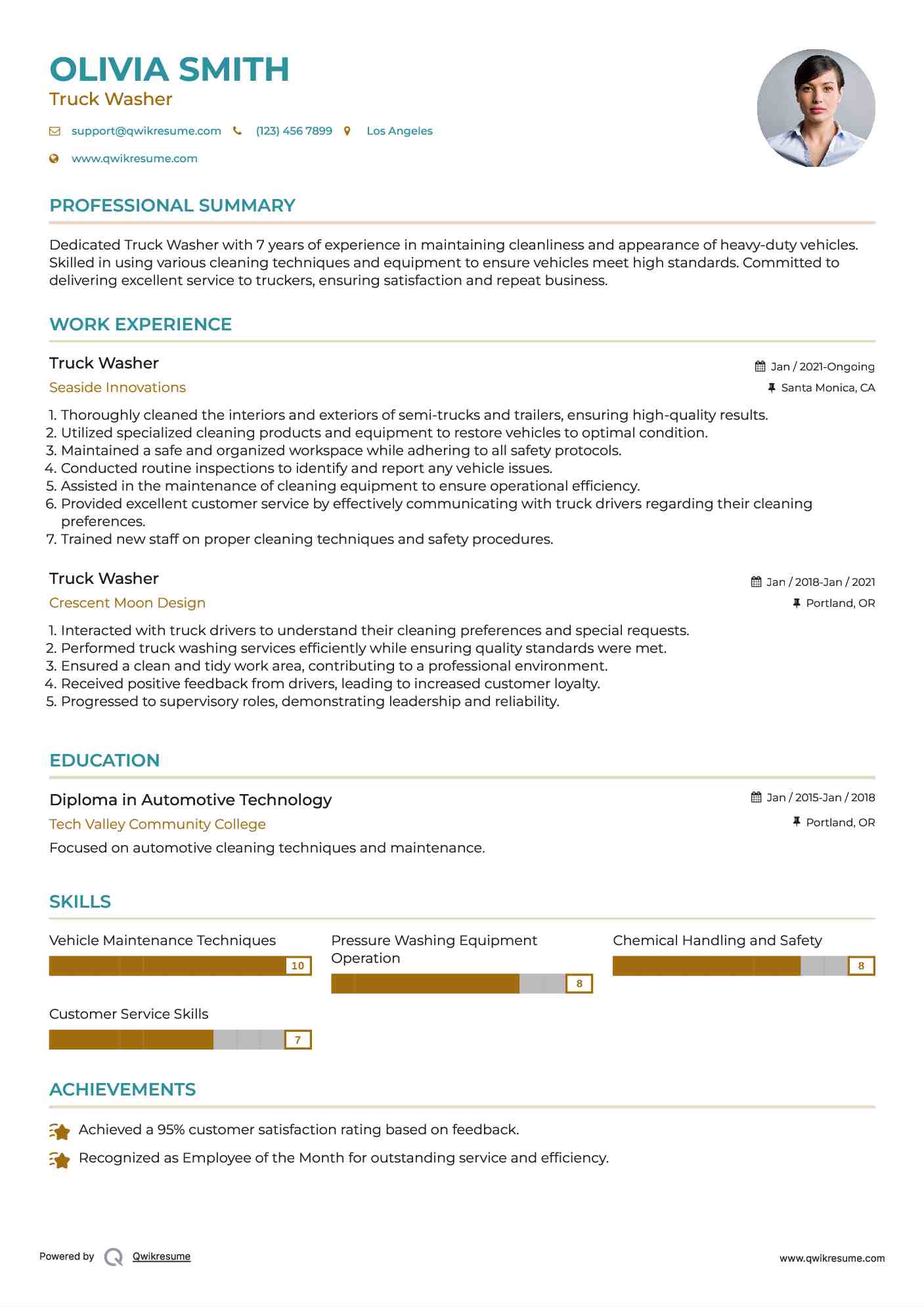 Truck Washer Resume Sample
