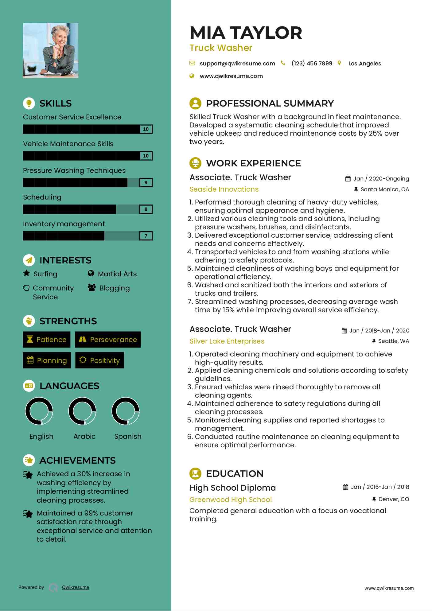 Associate. Truck Washer Resume Format
