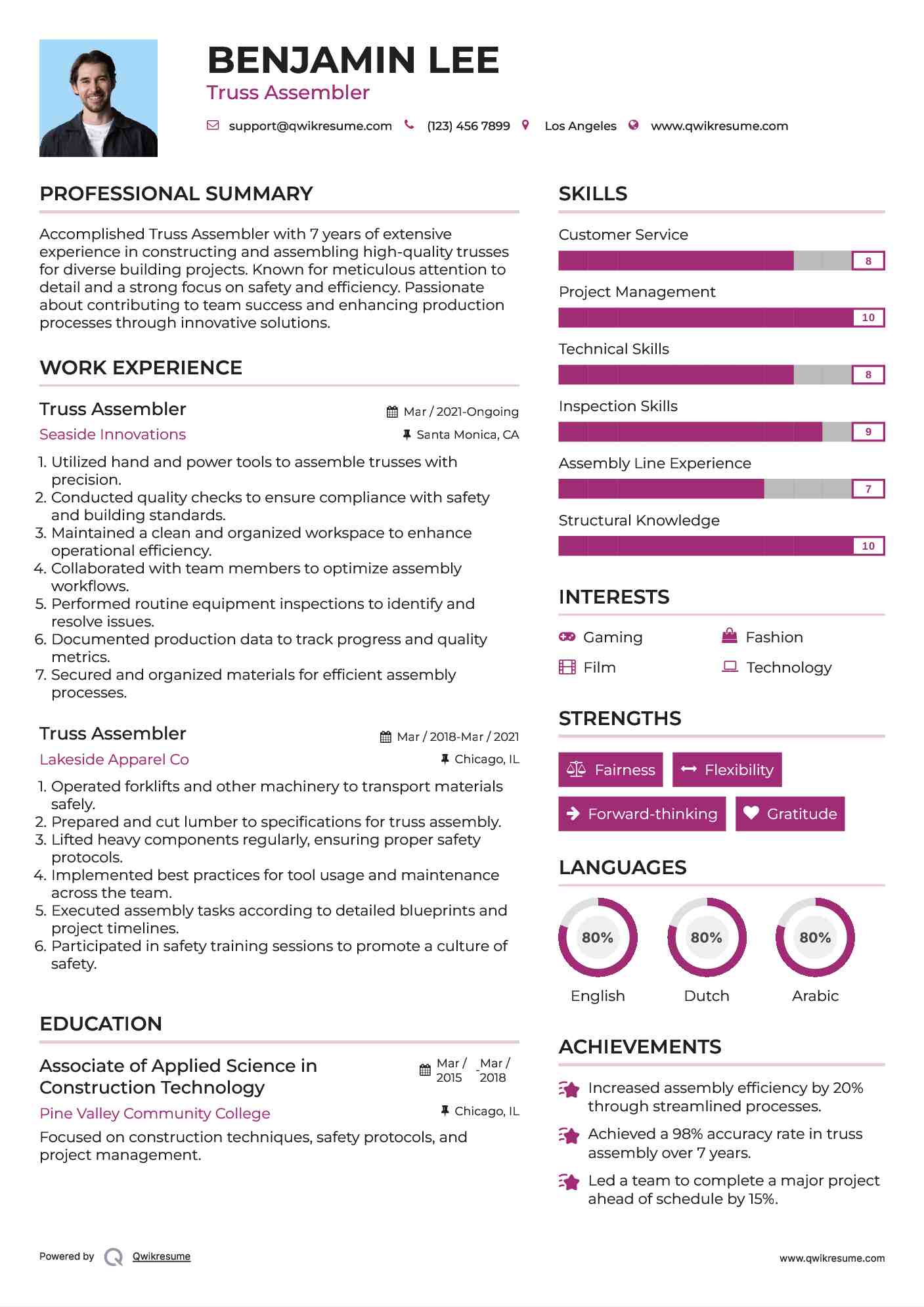 Truss Assembler Resume Example