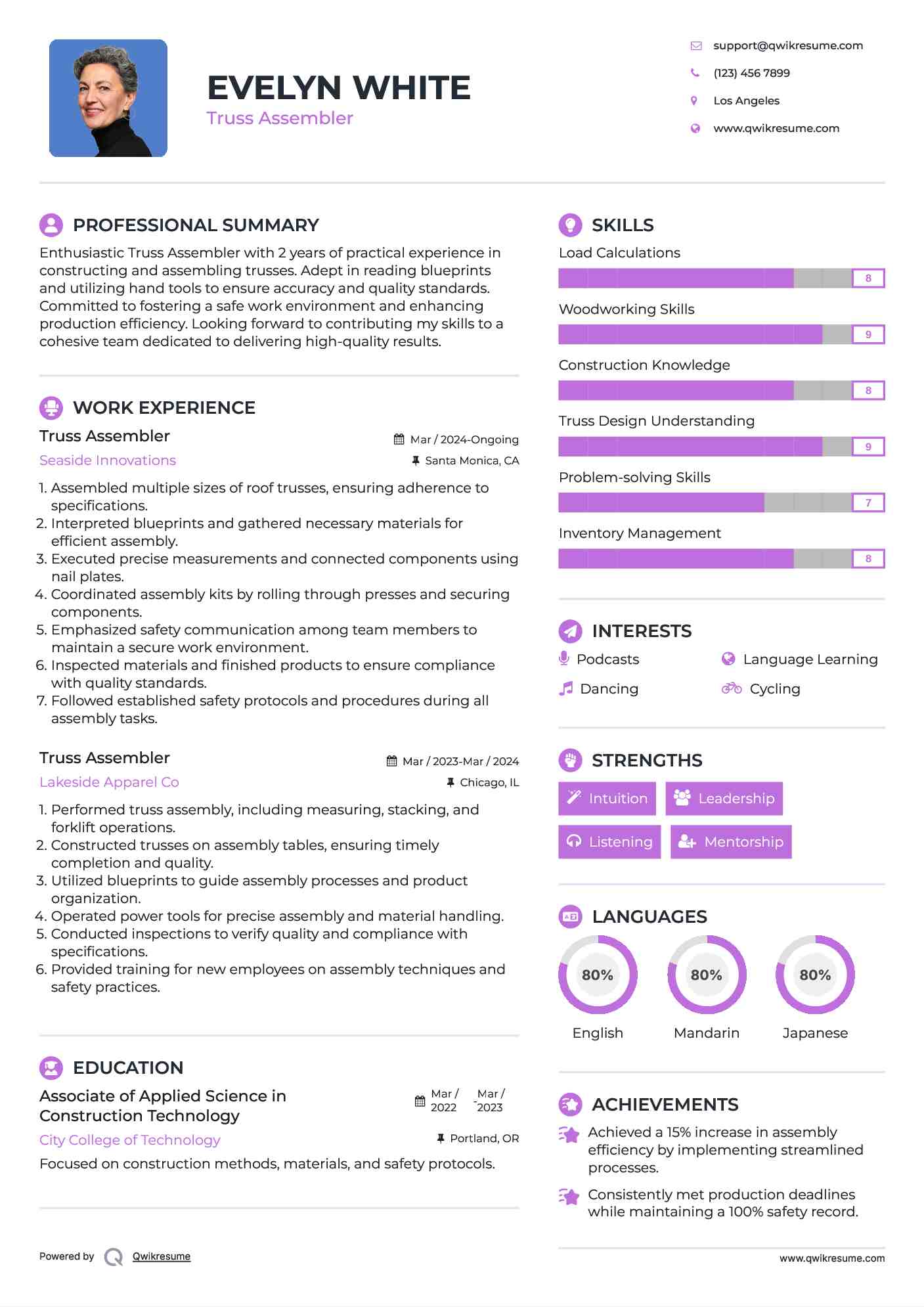 Truss Assembler Resume Example
