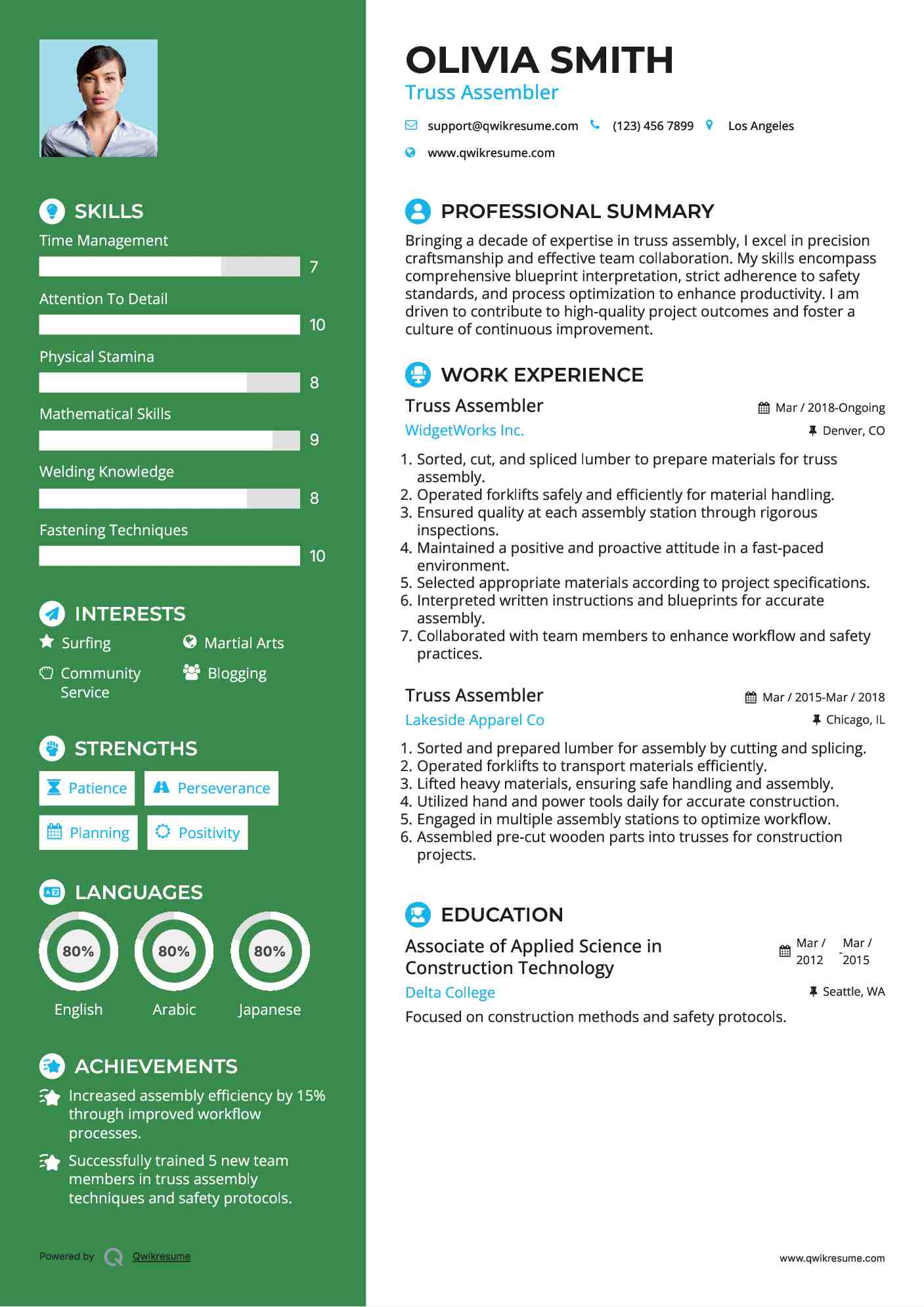 Truss Assembler Resume Model