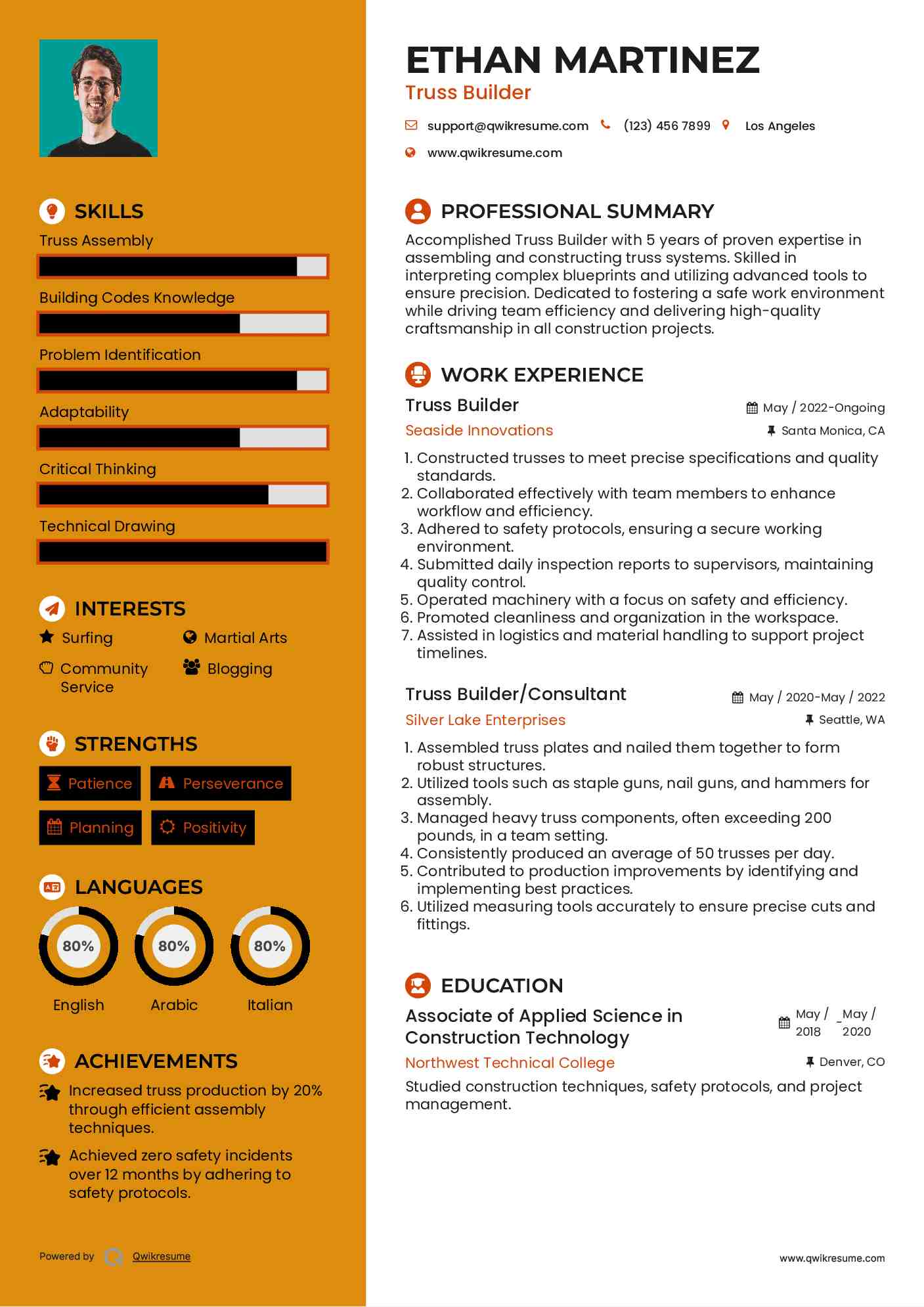 Truss Builder Resume Model