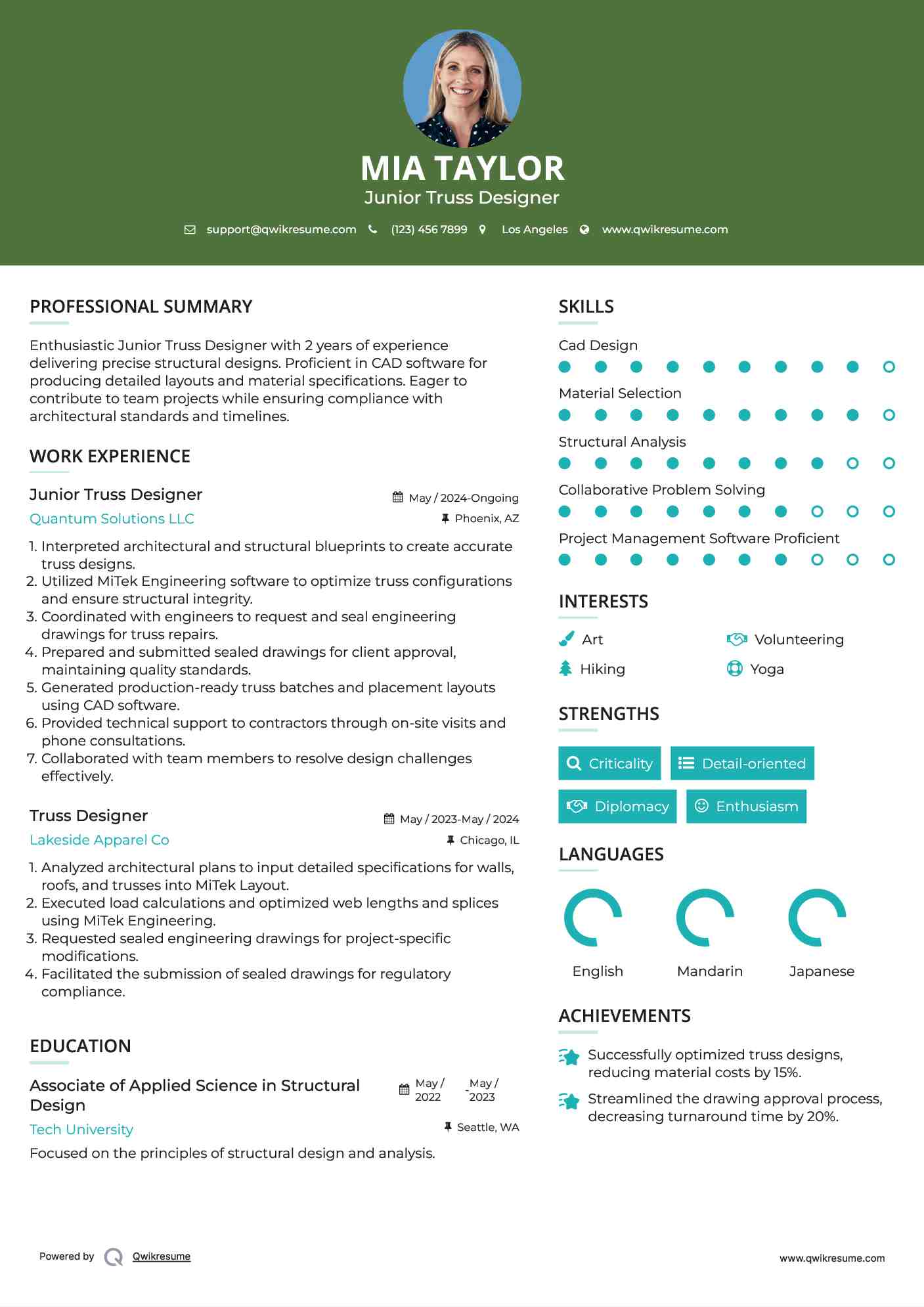 Junior Truss Designer Resume Format