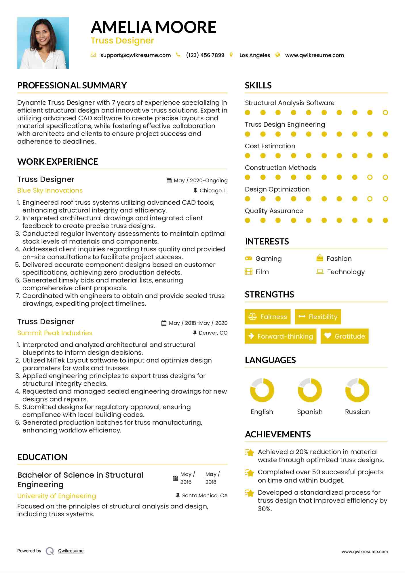 Truss Designer Resume Format