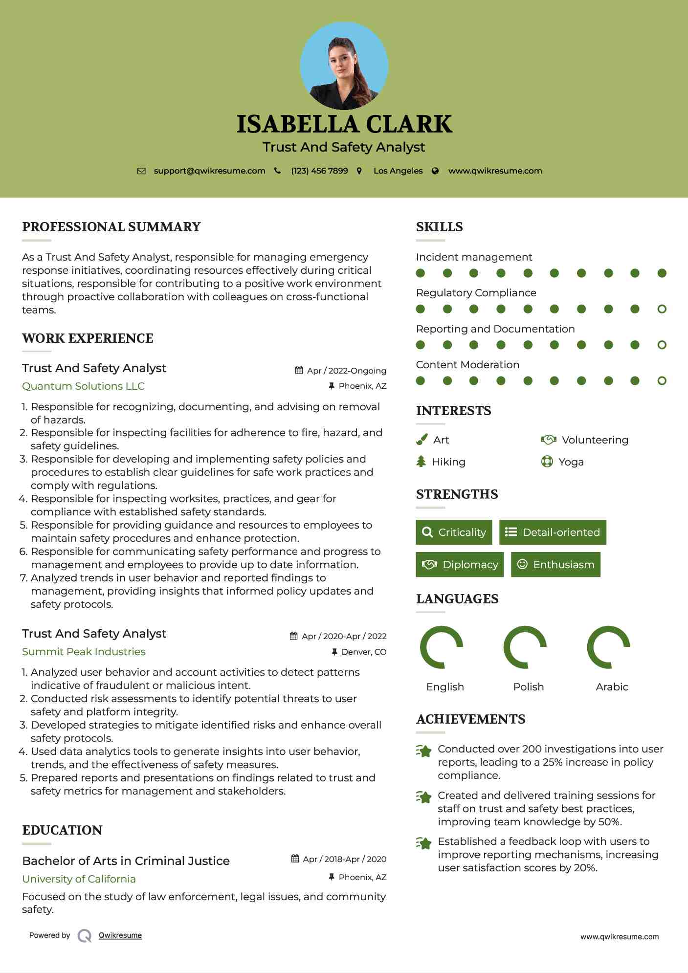 Trust And Safety Analyst Resume Model