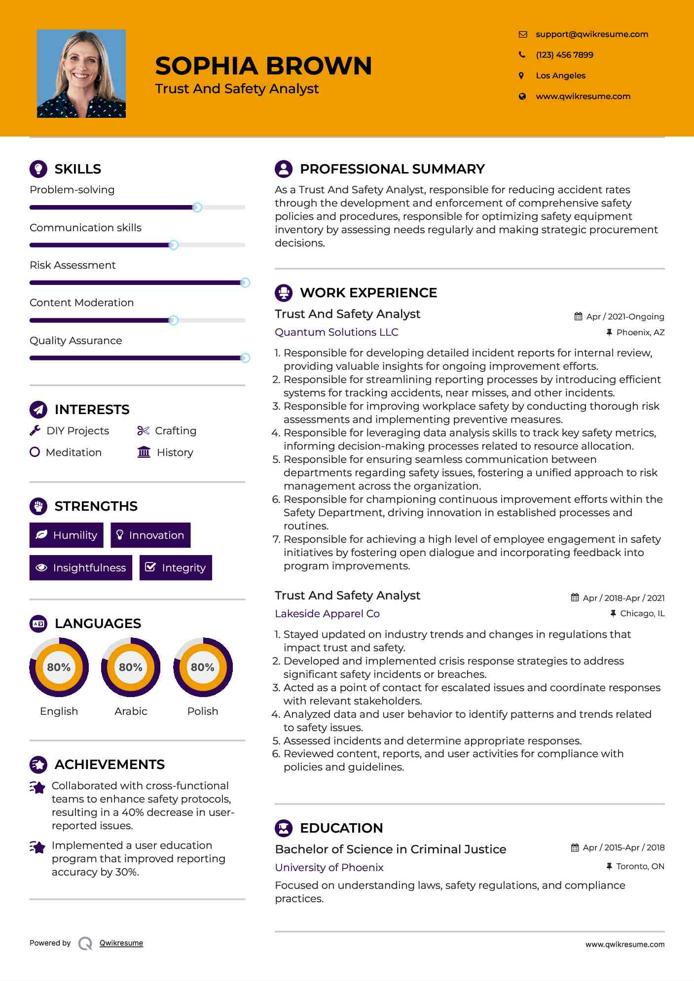 Trust And Safety Analyst Resume Model