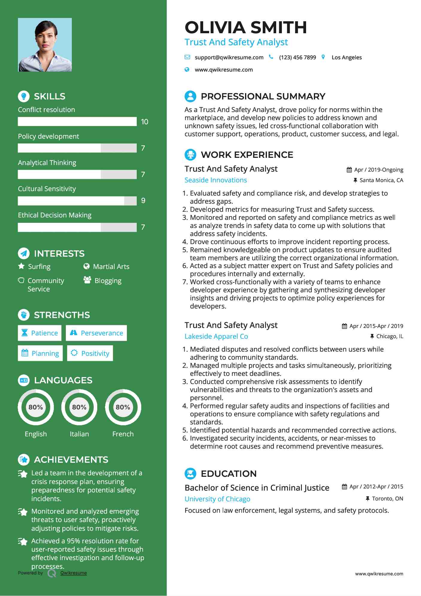Trust And Safety Analyst Resume Example