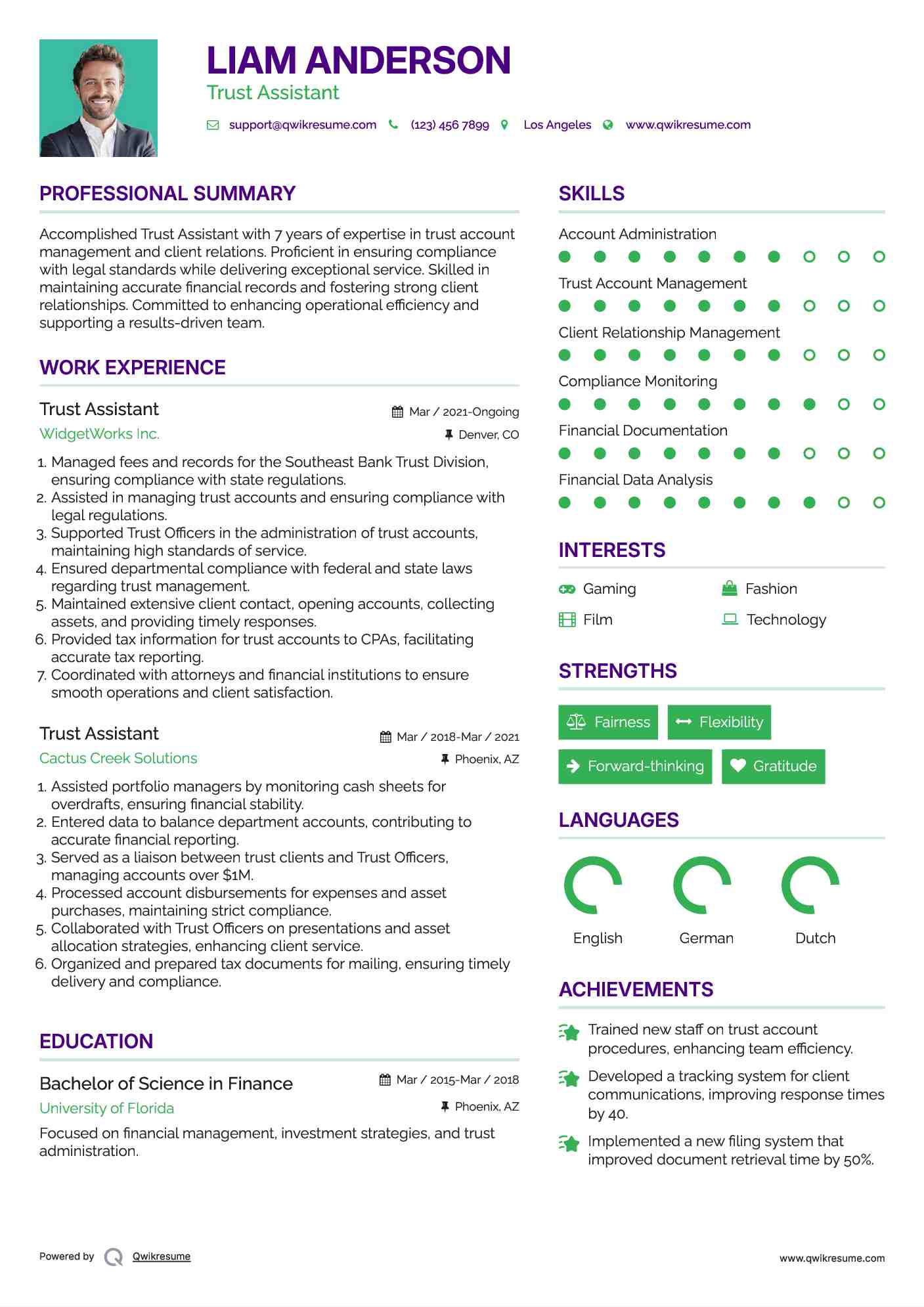 Trust Assistant Resume Model