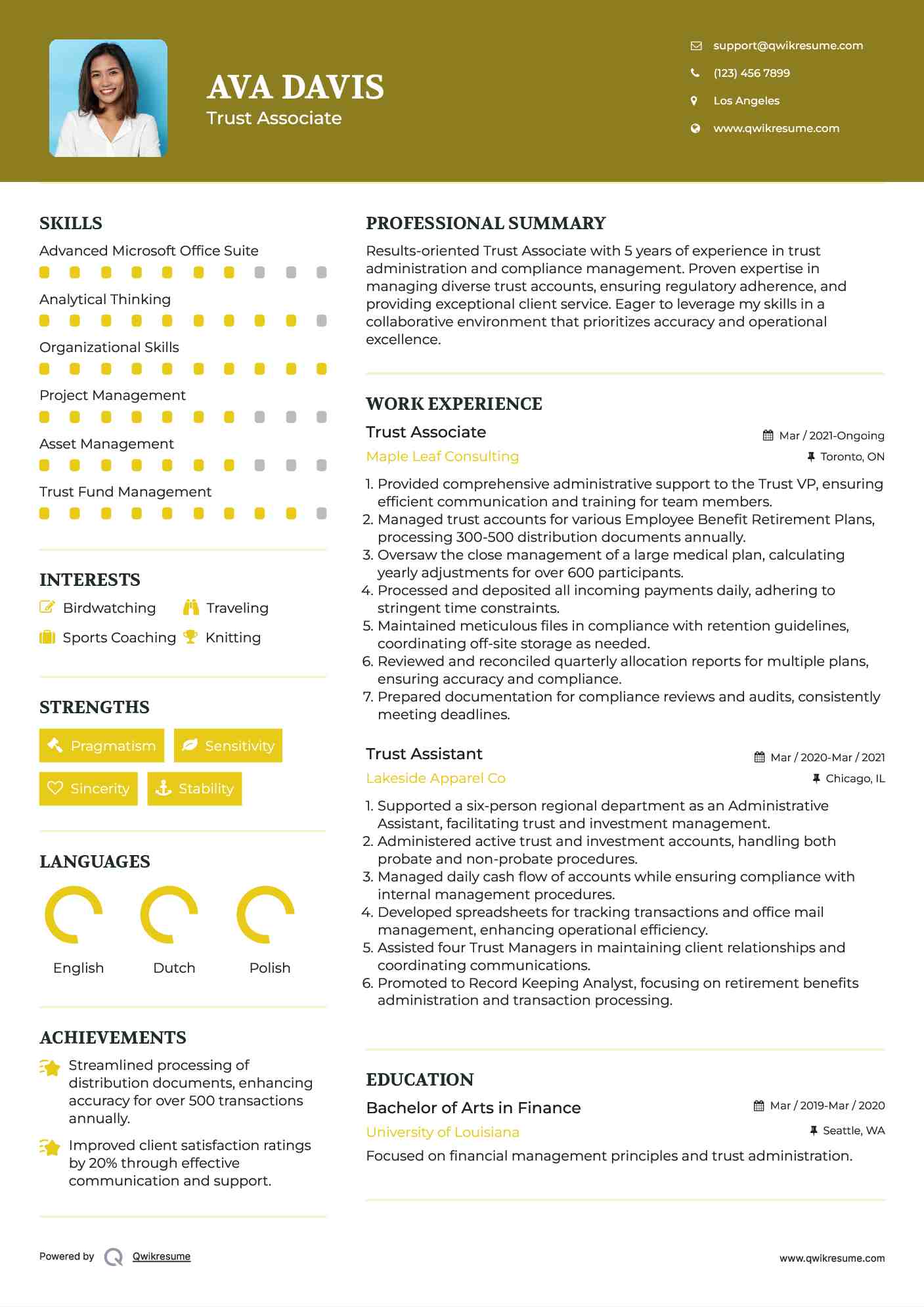 Trust Associate Resume Template