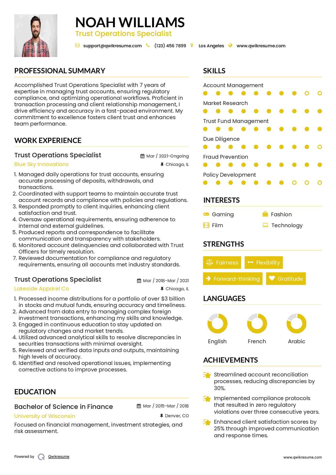 Trust Operations Specialist Resume Format