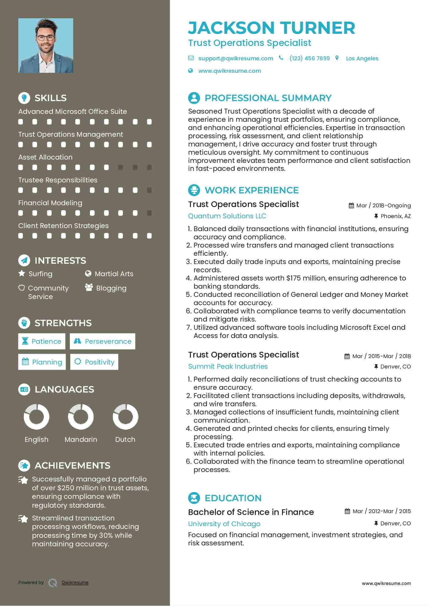 Trust Operations Specialist Resume Model