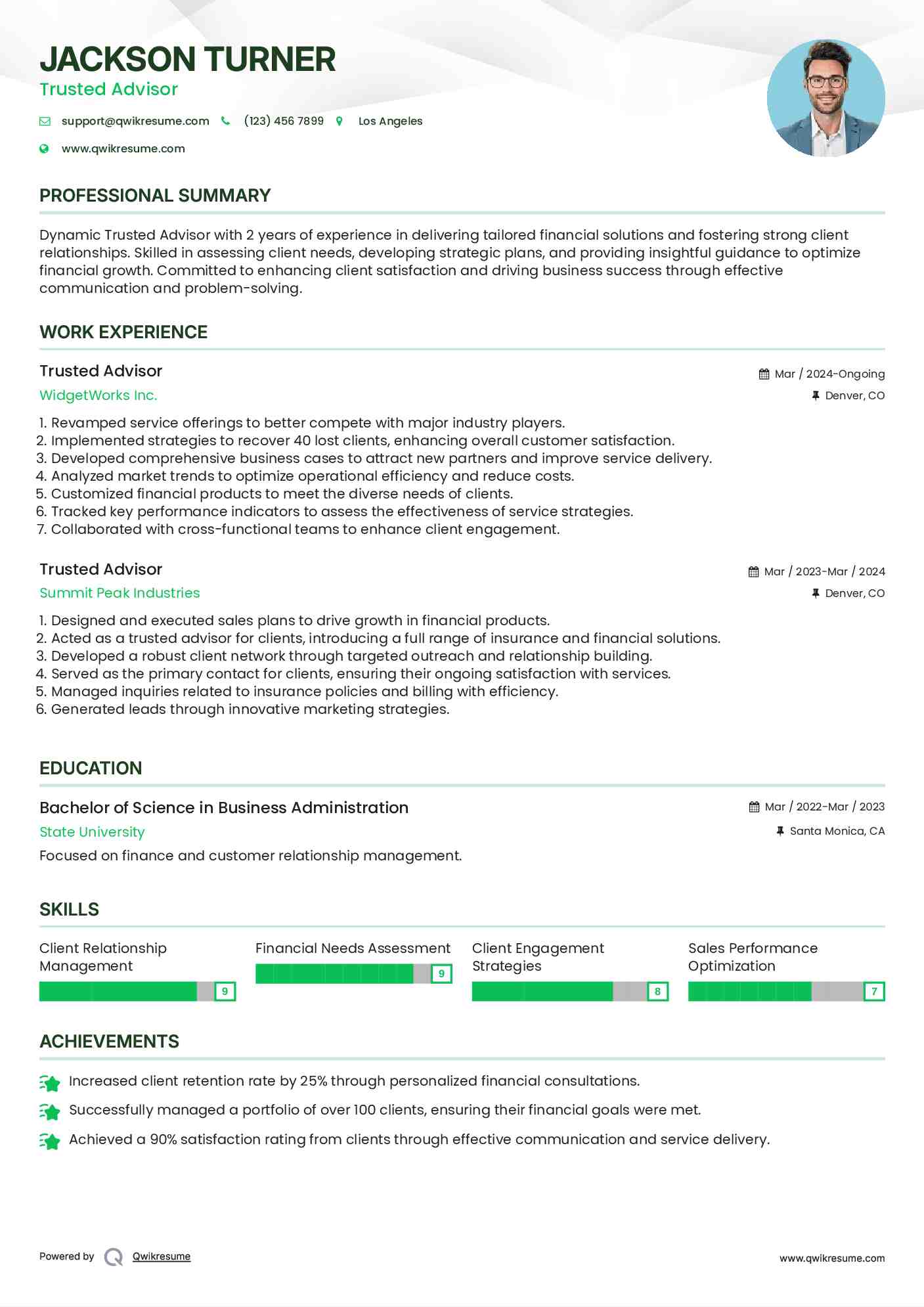 Trusted Advisor Resume Model