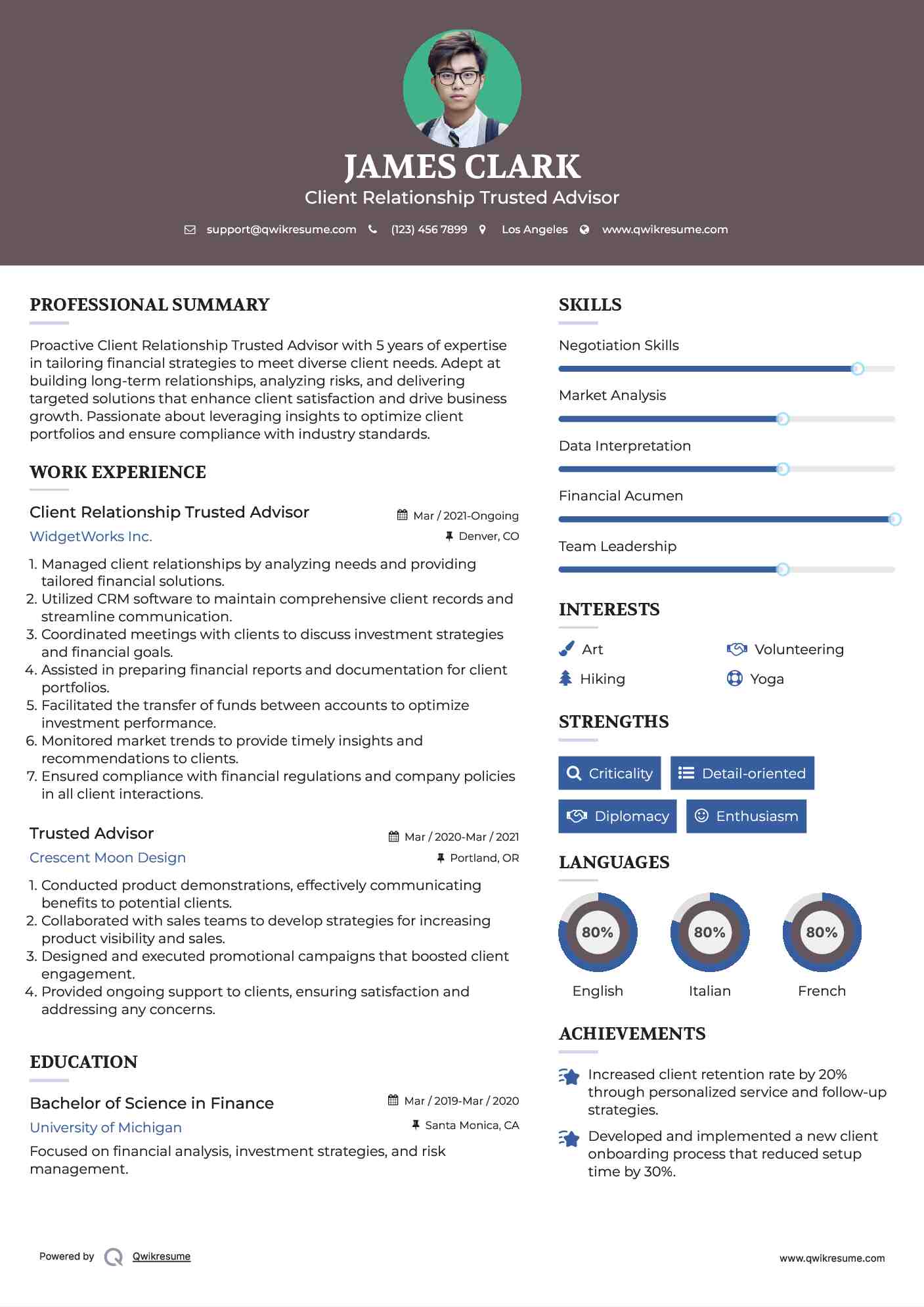 Client Relationship Trusted Advisor Resume Example