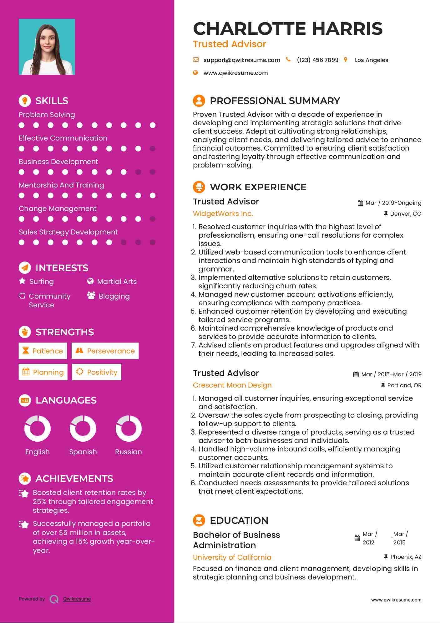 Trusted Advisor Resume Format