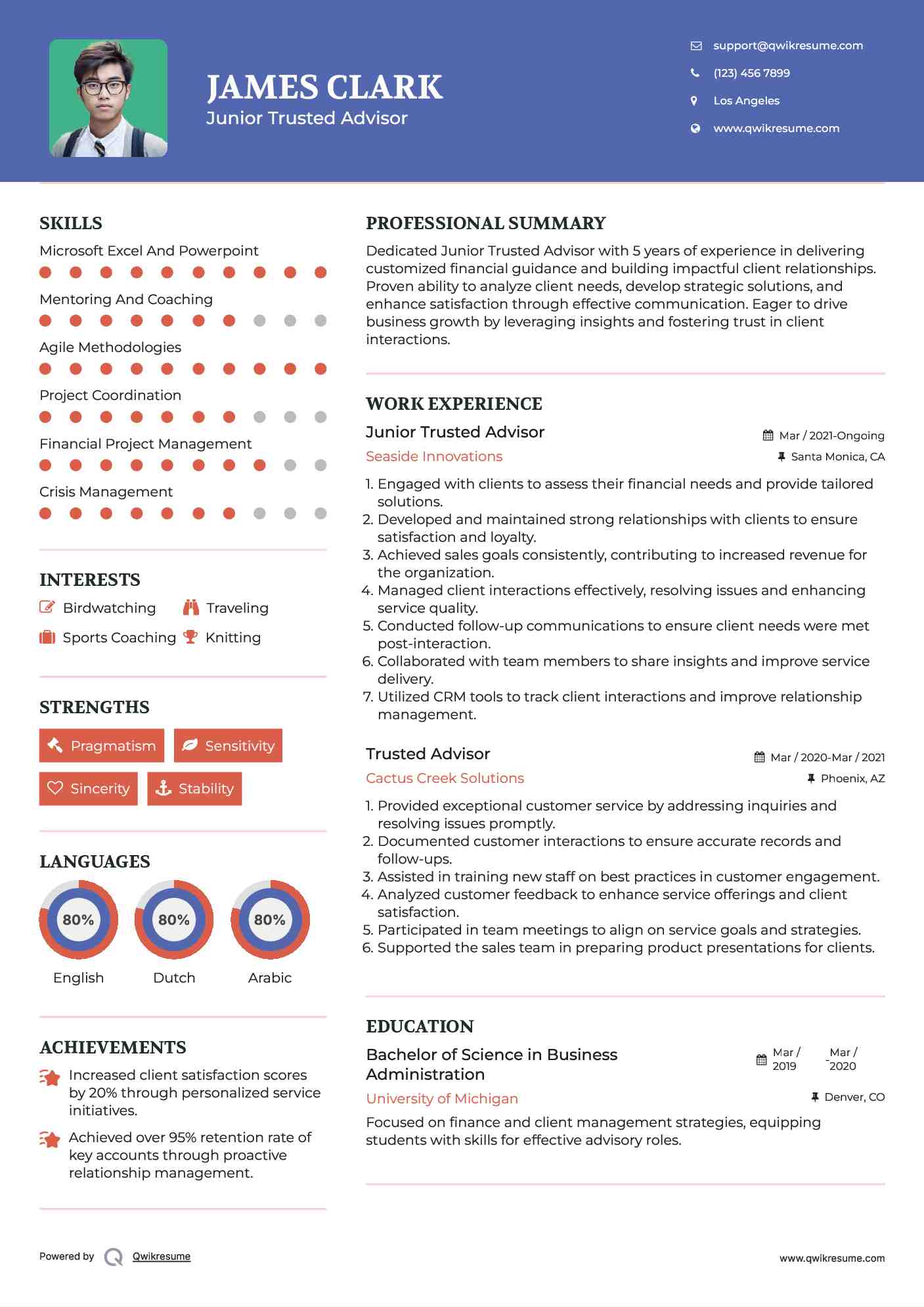 Junior Trusted Advisor Resume Template