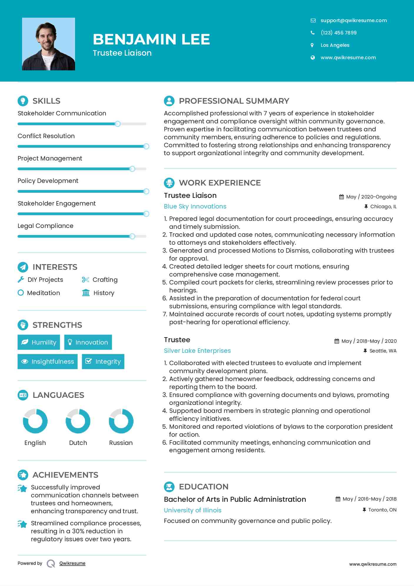 Trustee Liaison Resume Example
