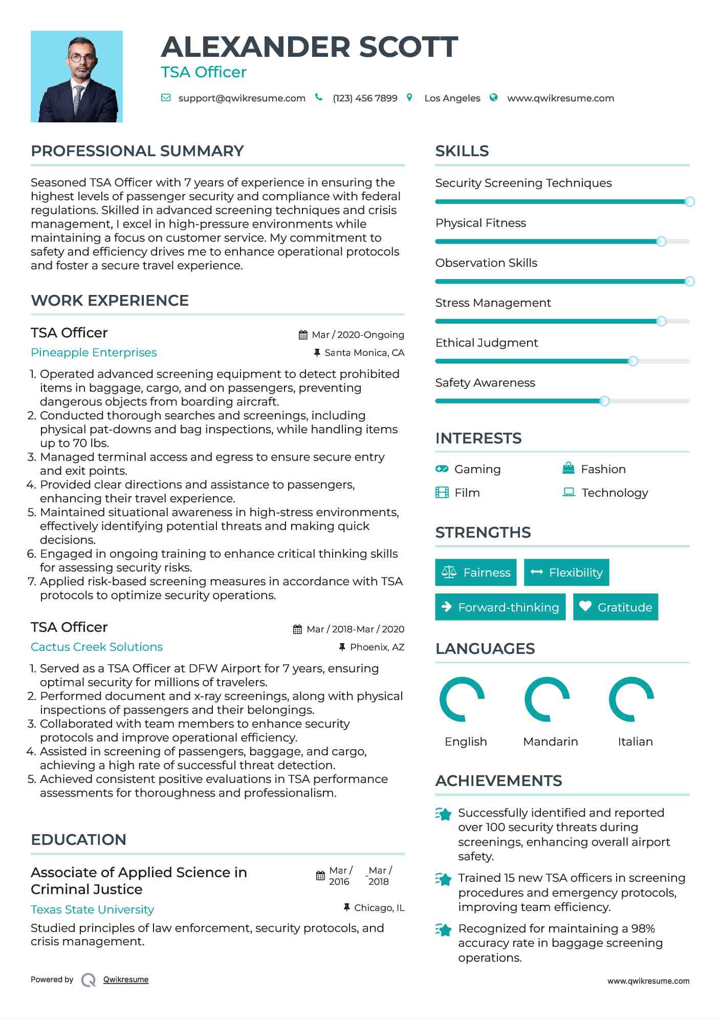 TSA Officer Resume Template