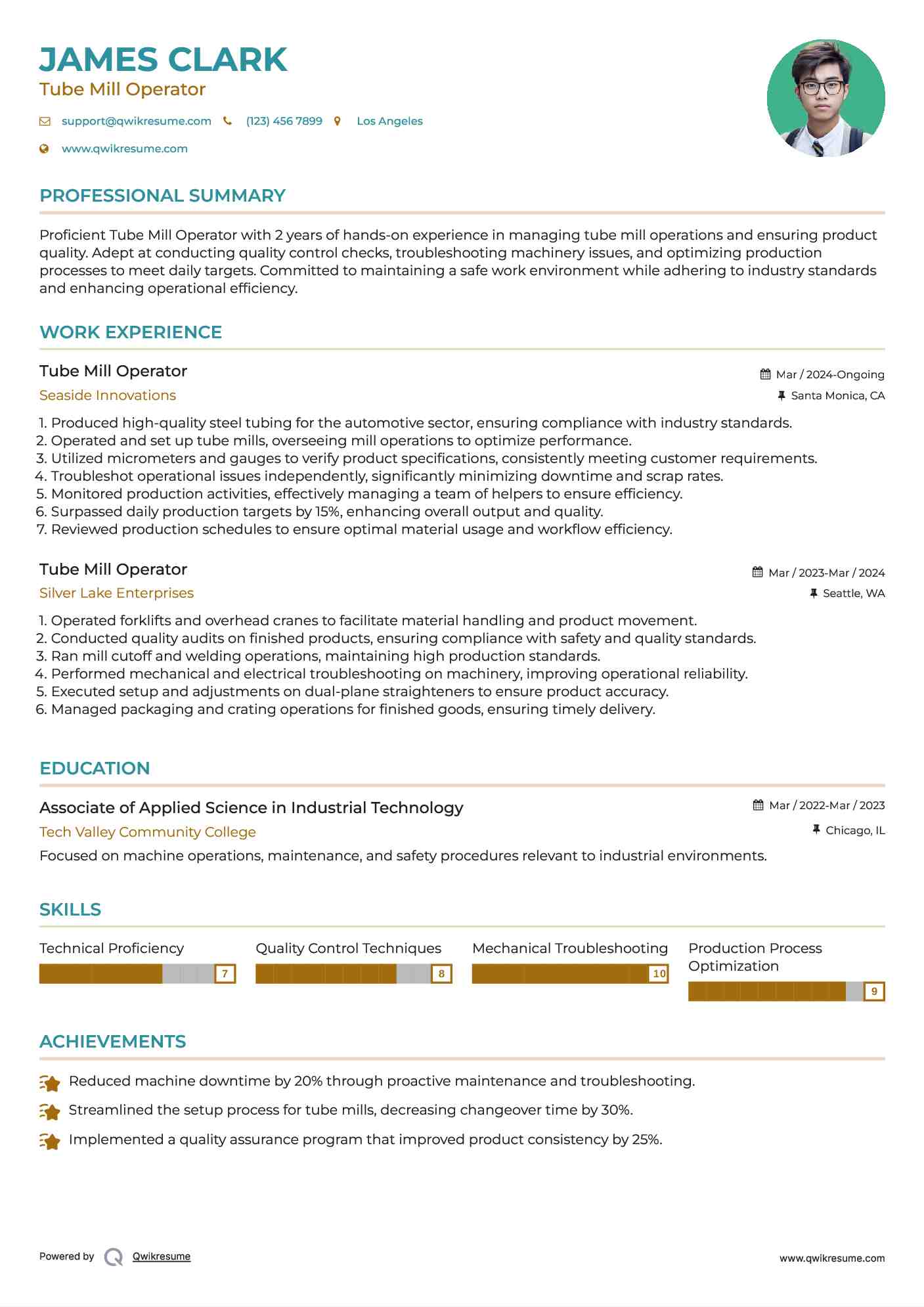 Tube Mill Operator Resume Example