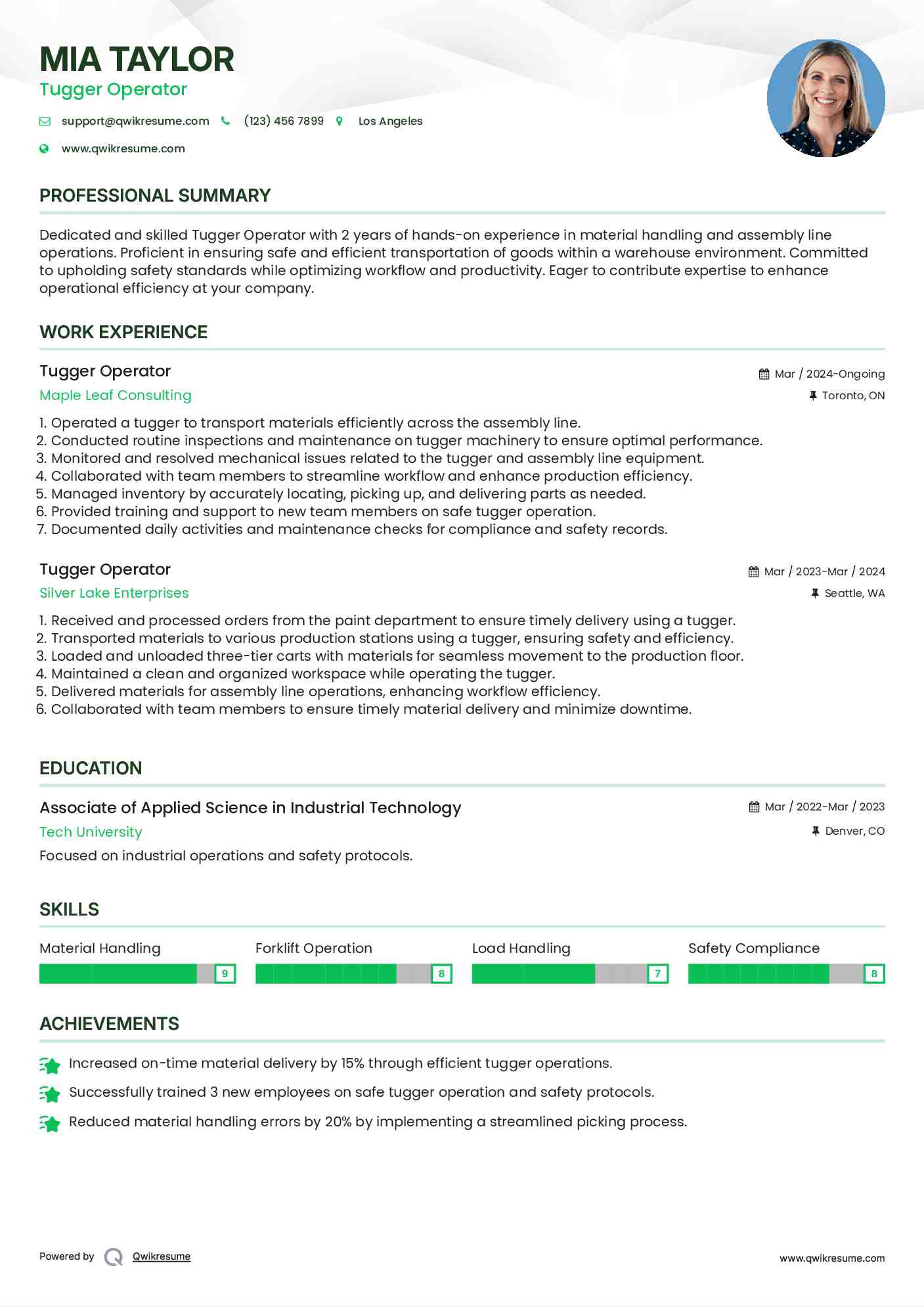 Tugger Operator Resume Sample