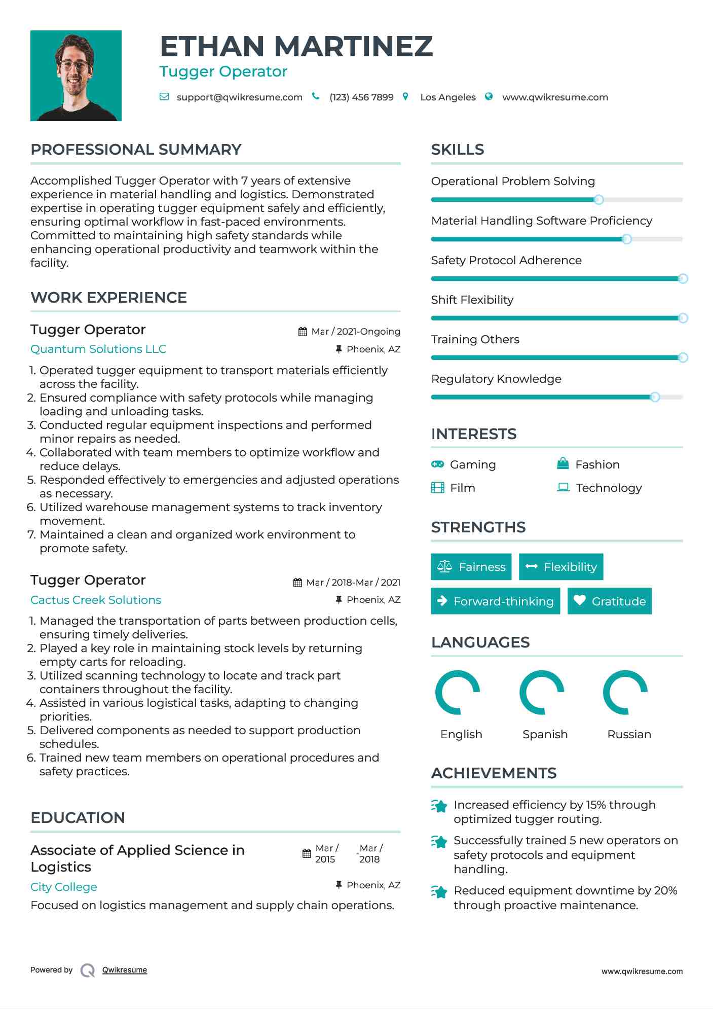 Tugger Operator Resume Sample