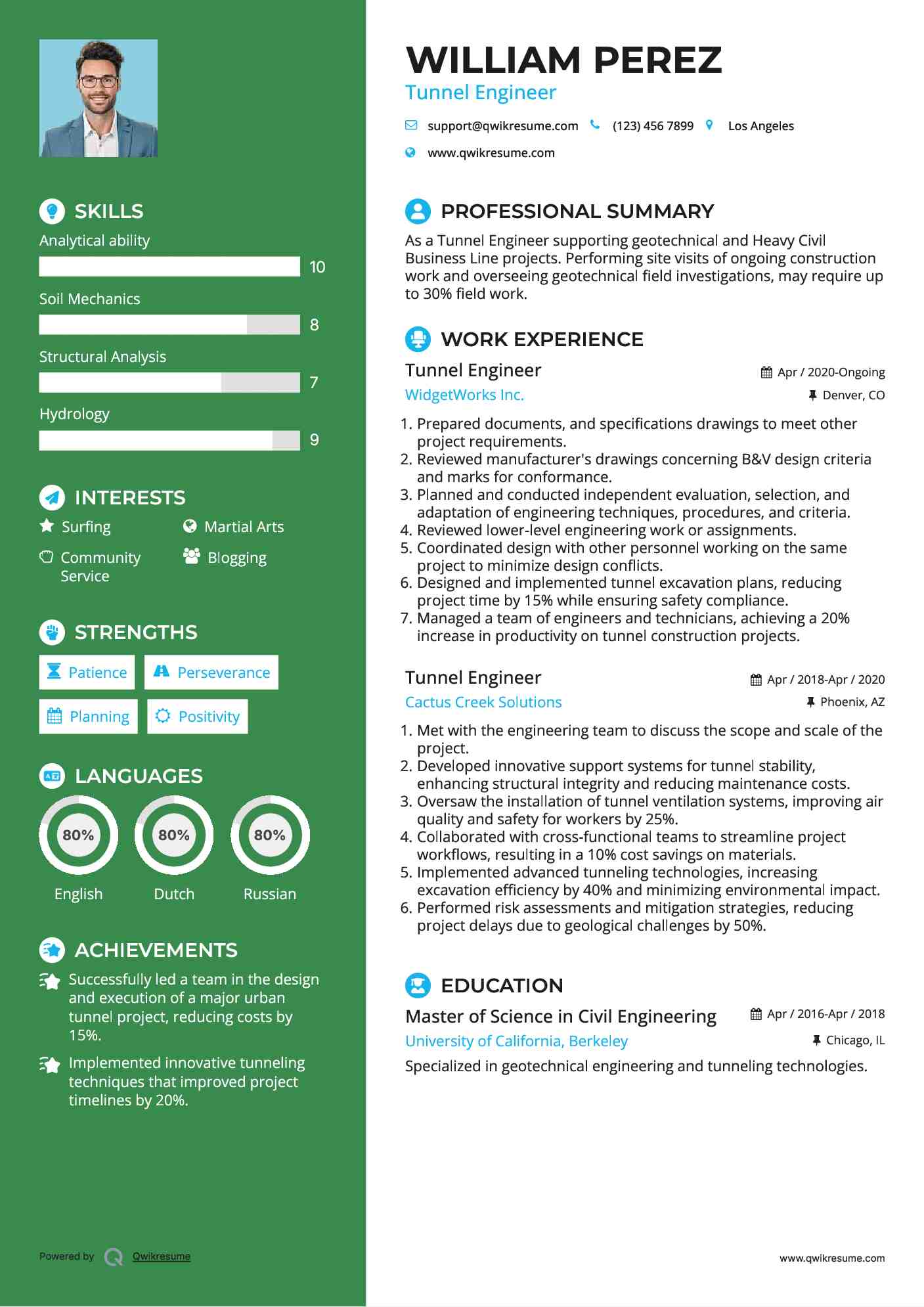  Tunnel Engineer Resume Example