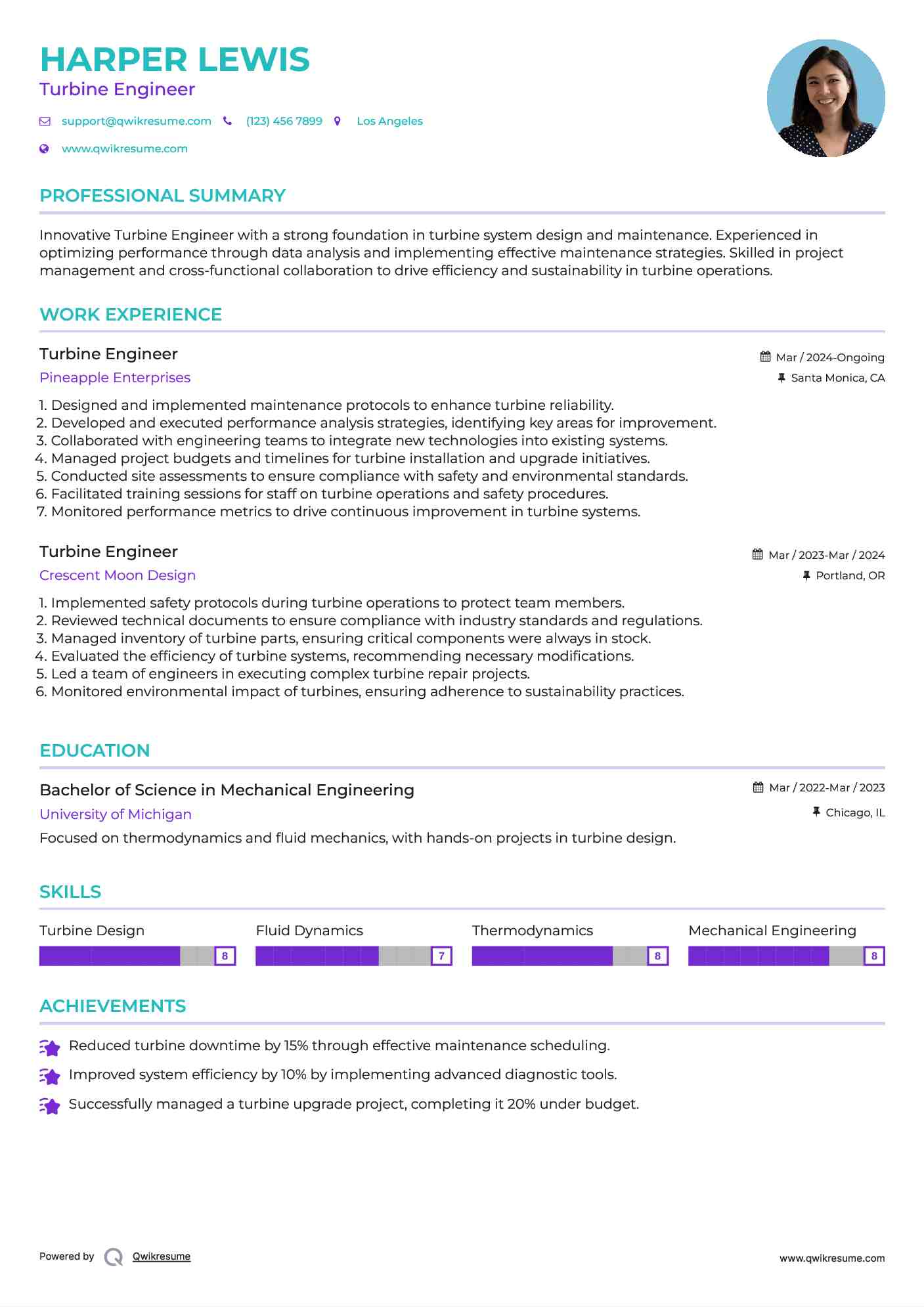 Turbine Engineer Resume Sample