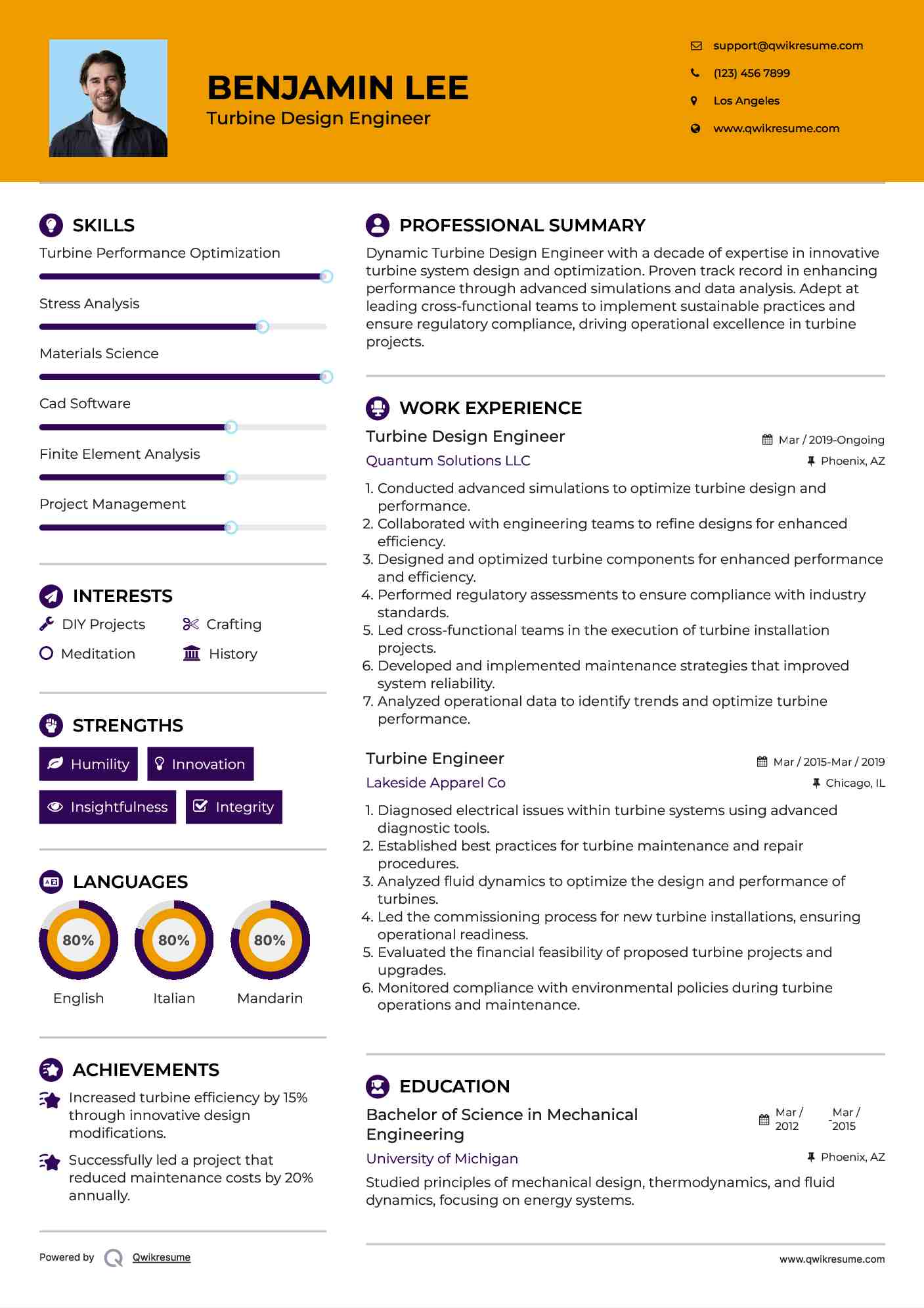Turbine Design Engineer Resume Example