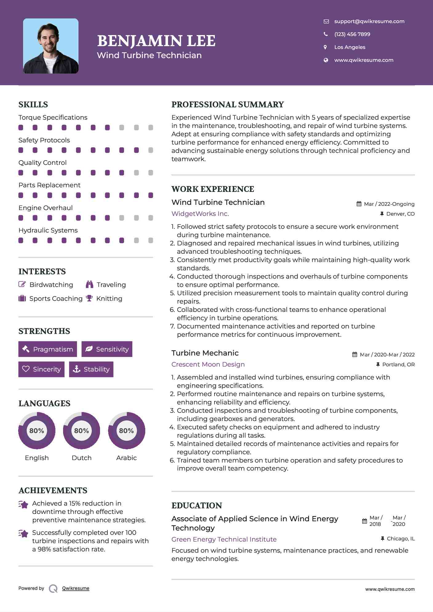 Wind Turbine Technician Resume Template