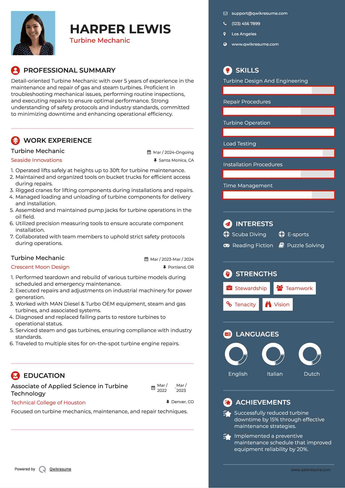 Turbine Mechanic Resume Example