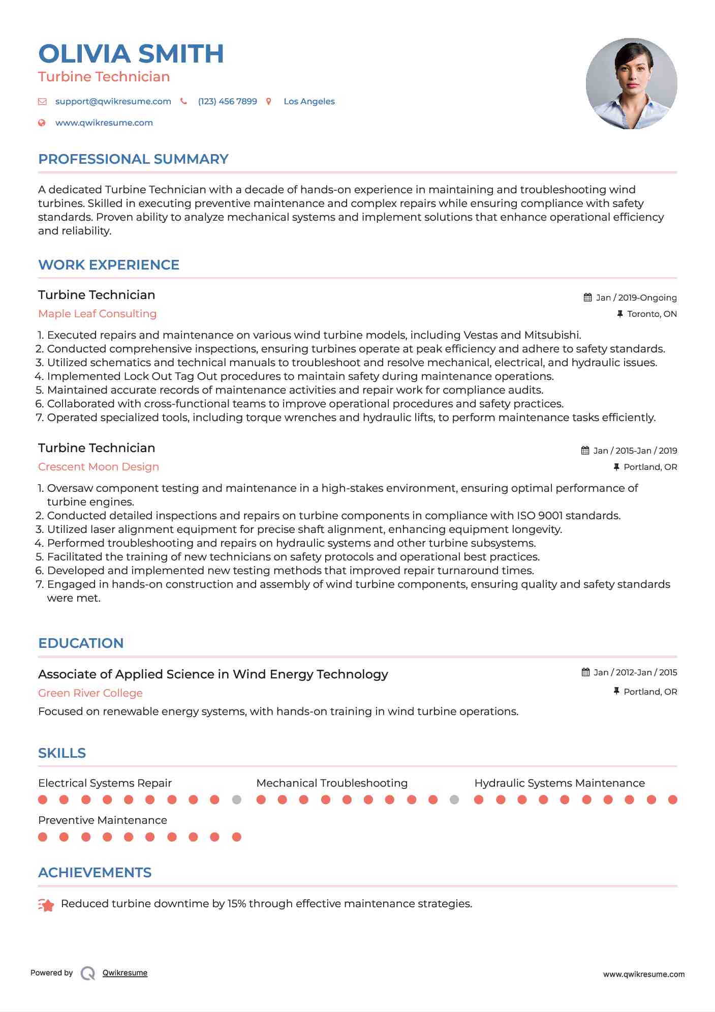 Turbine Technician Resume Format