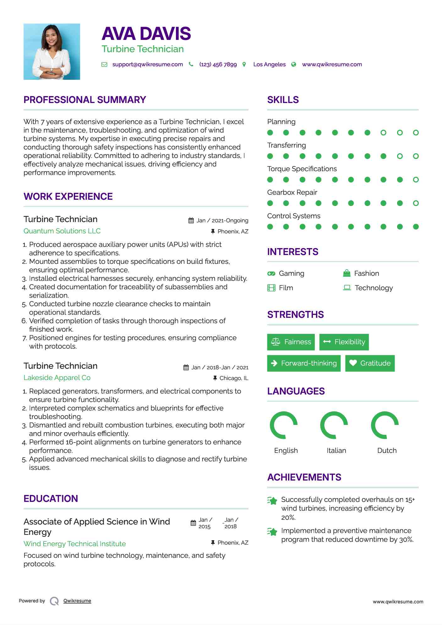 Turbine Technician Resume Model
