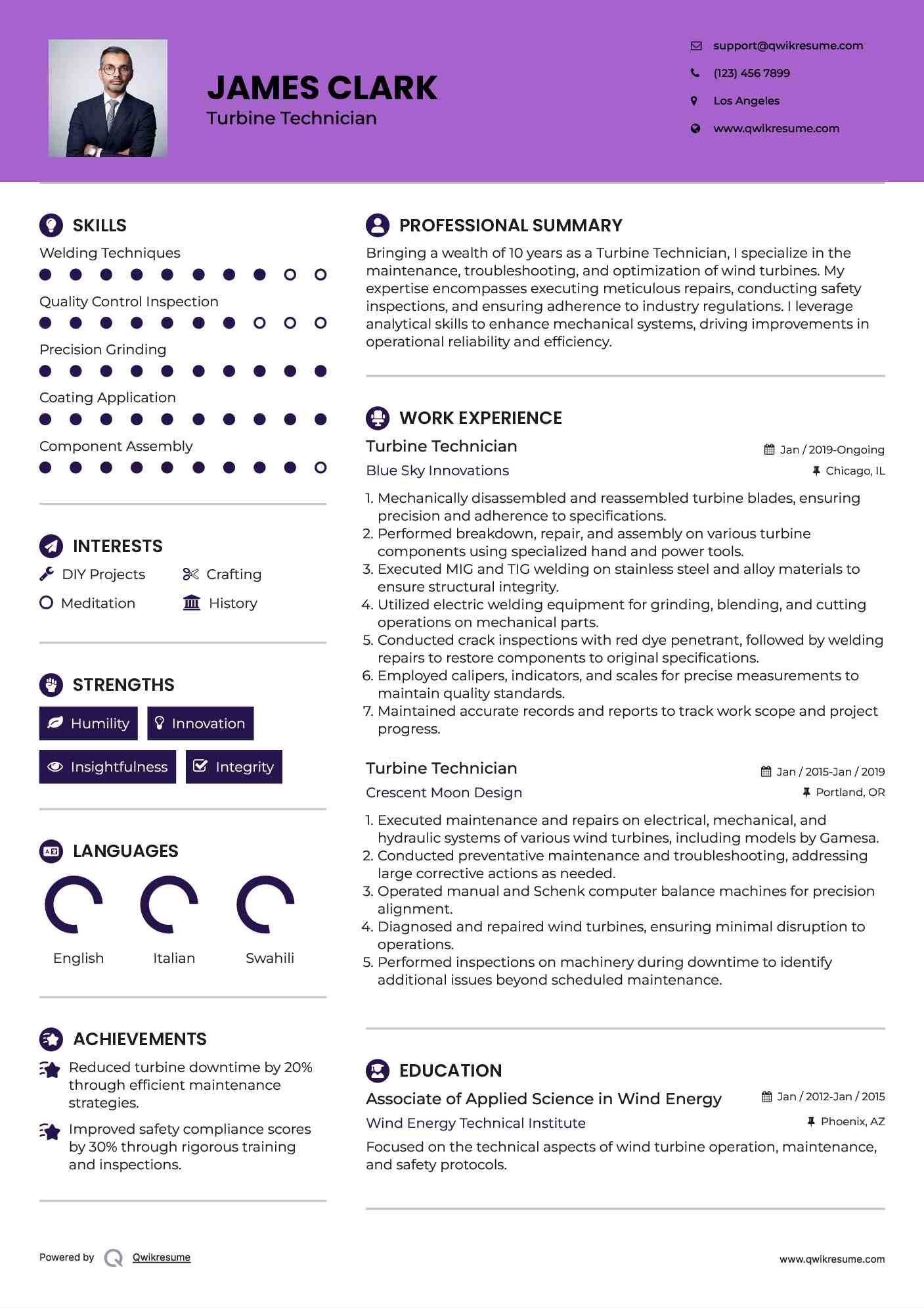 Turbine Technician Resume Model