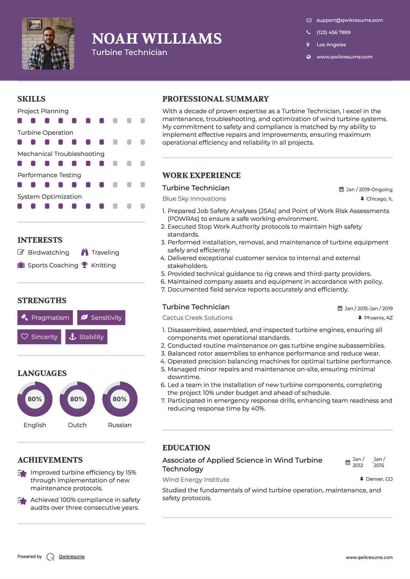 Turbine Technician Resume Model