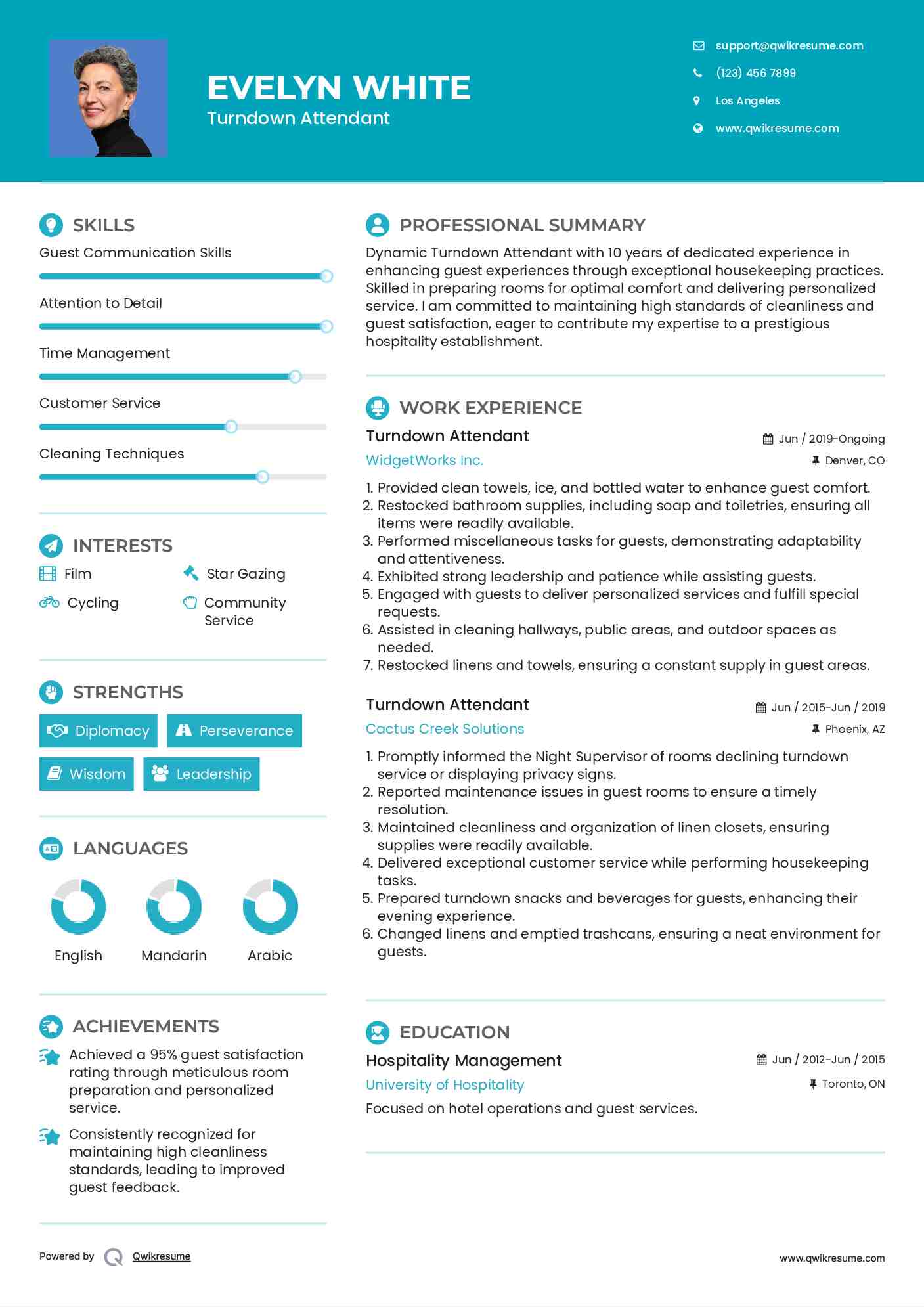 Turndown Attendant Resume Example