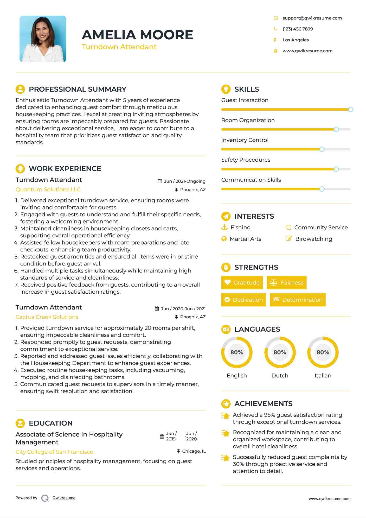 Turndown Attendant Resume Sample