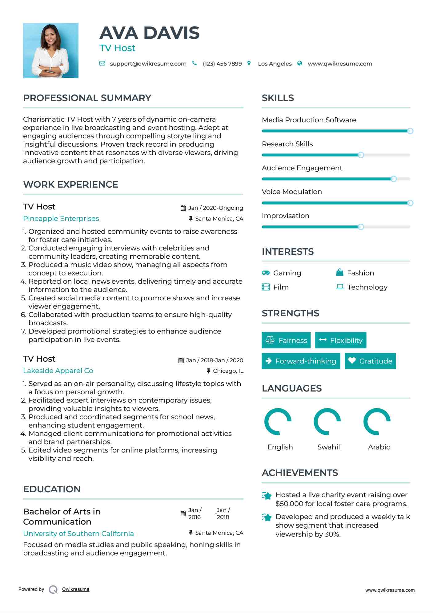 TV Host Resume Template
