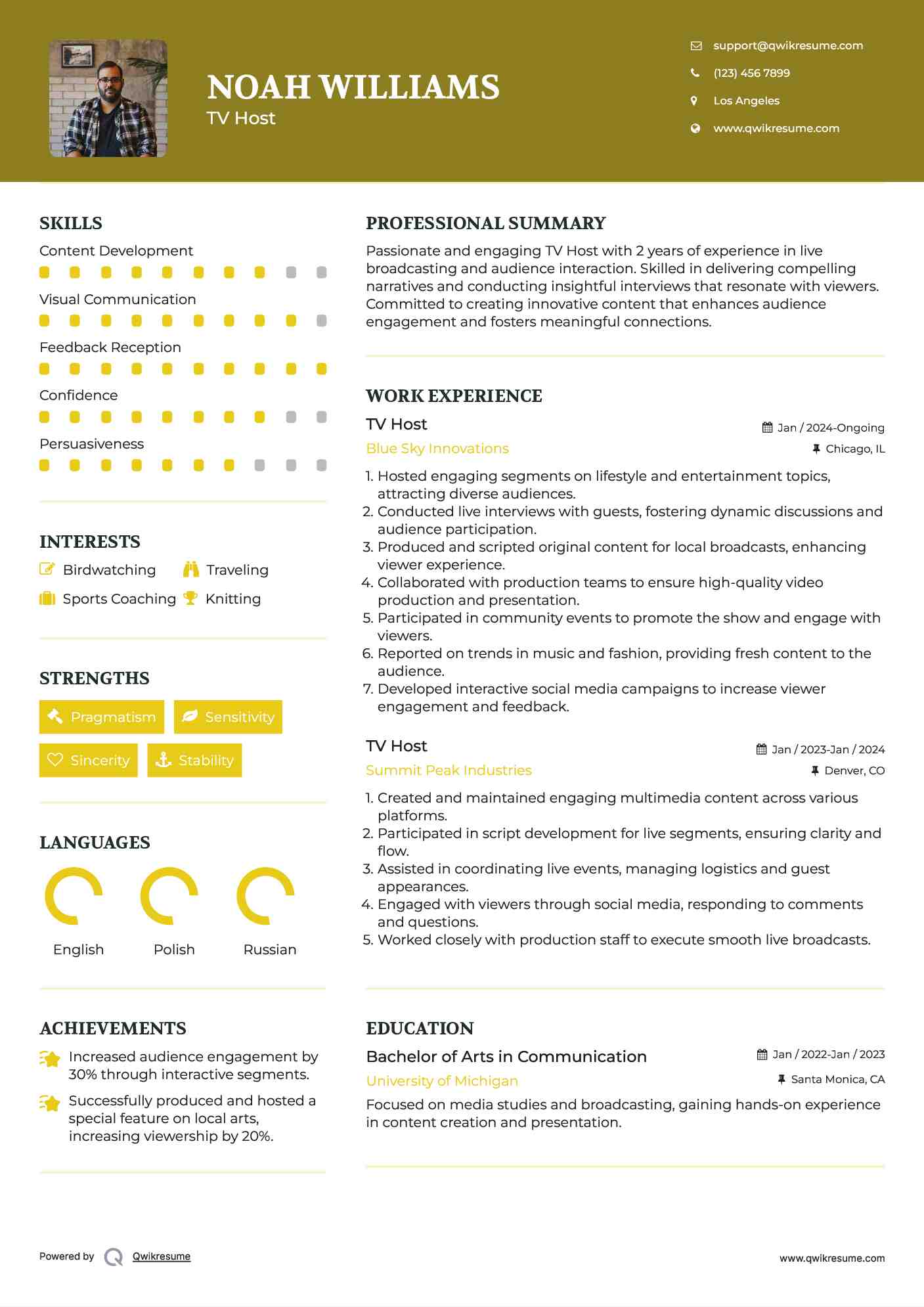 TV Host Resume Model