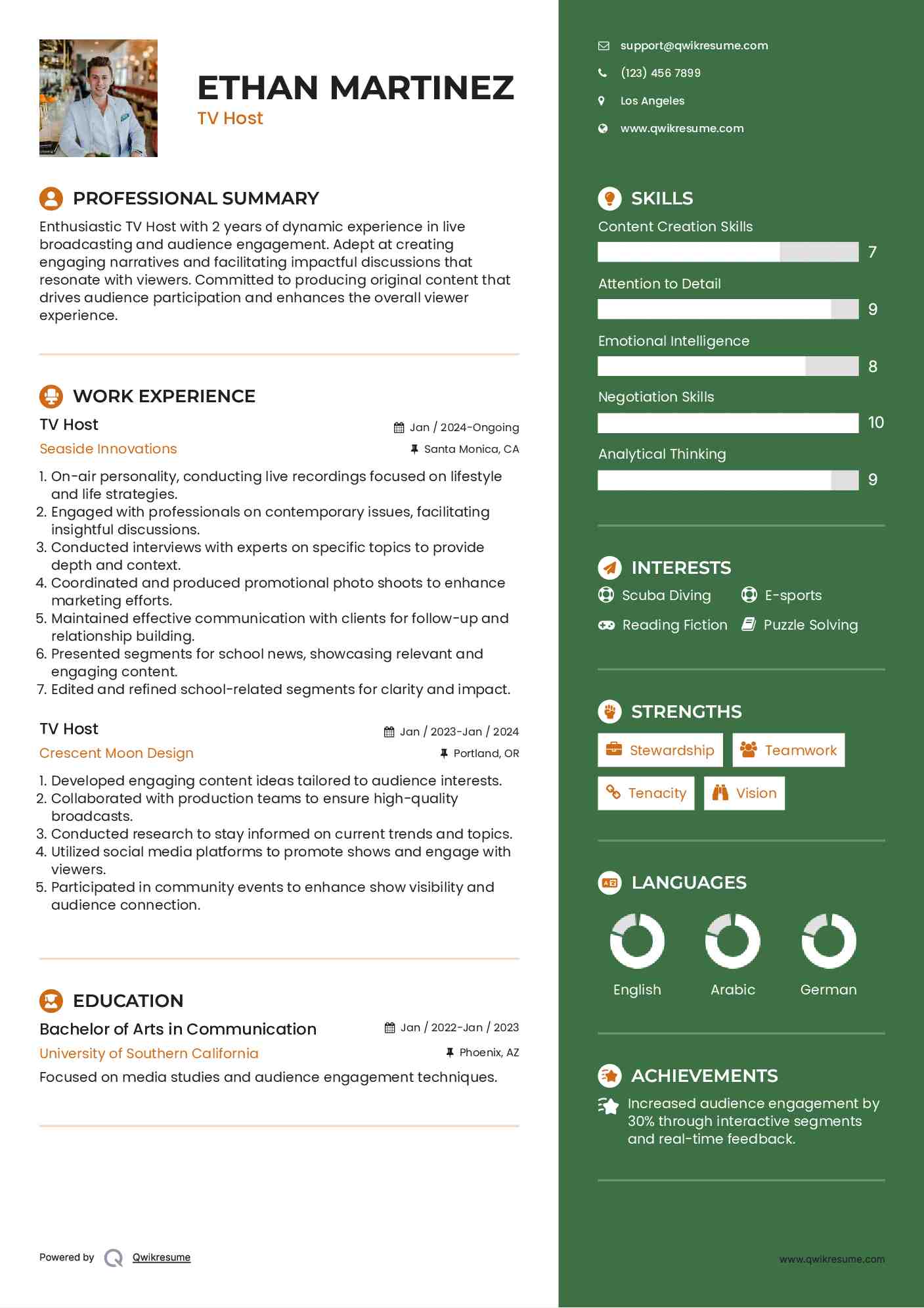 TV Host Resume Format